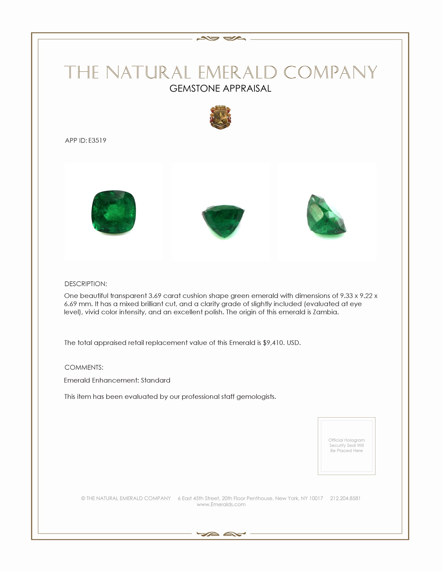 3.69 Ct. Emerald from Zambia