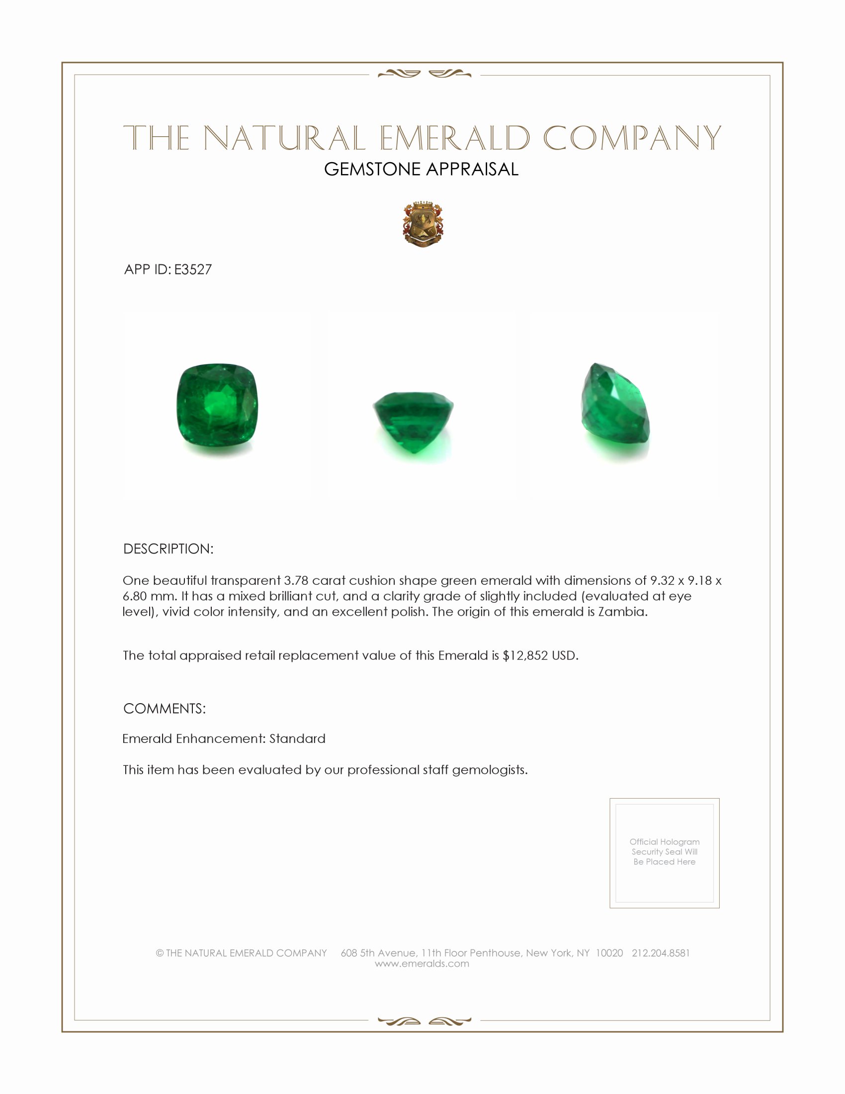 3.78 Ct. Emerald from Zambia