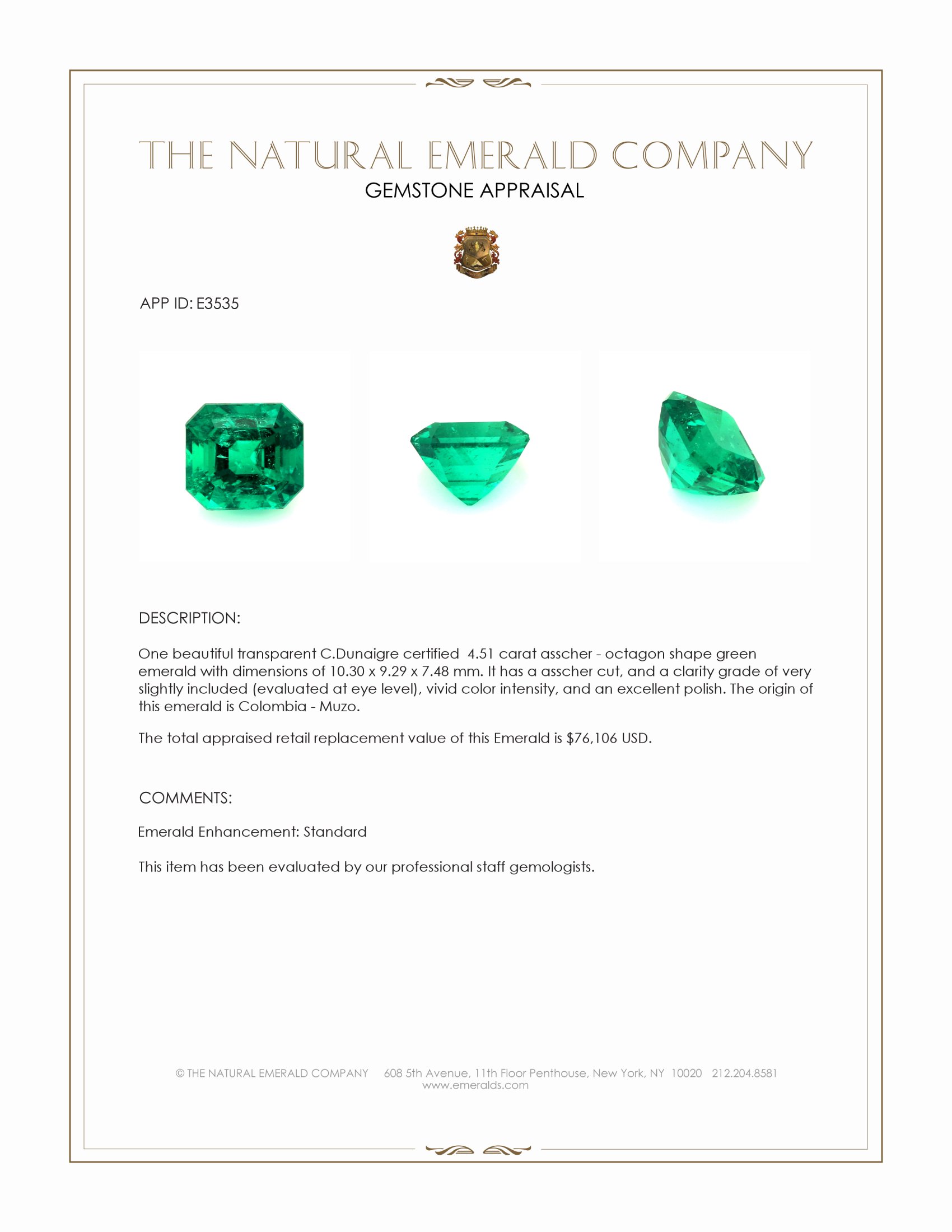 4.51 Ct. Emerald from Colombia - Muzo