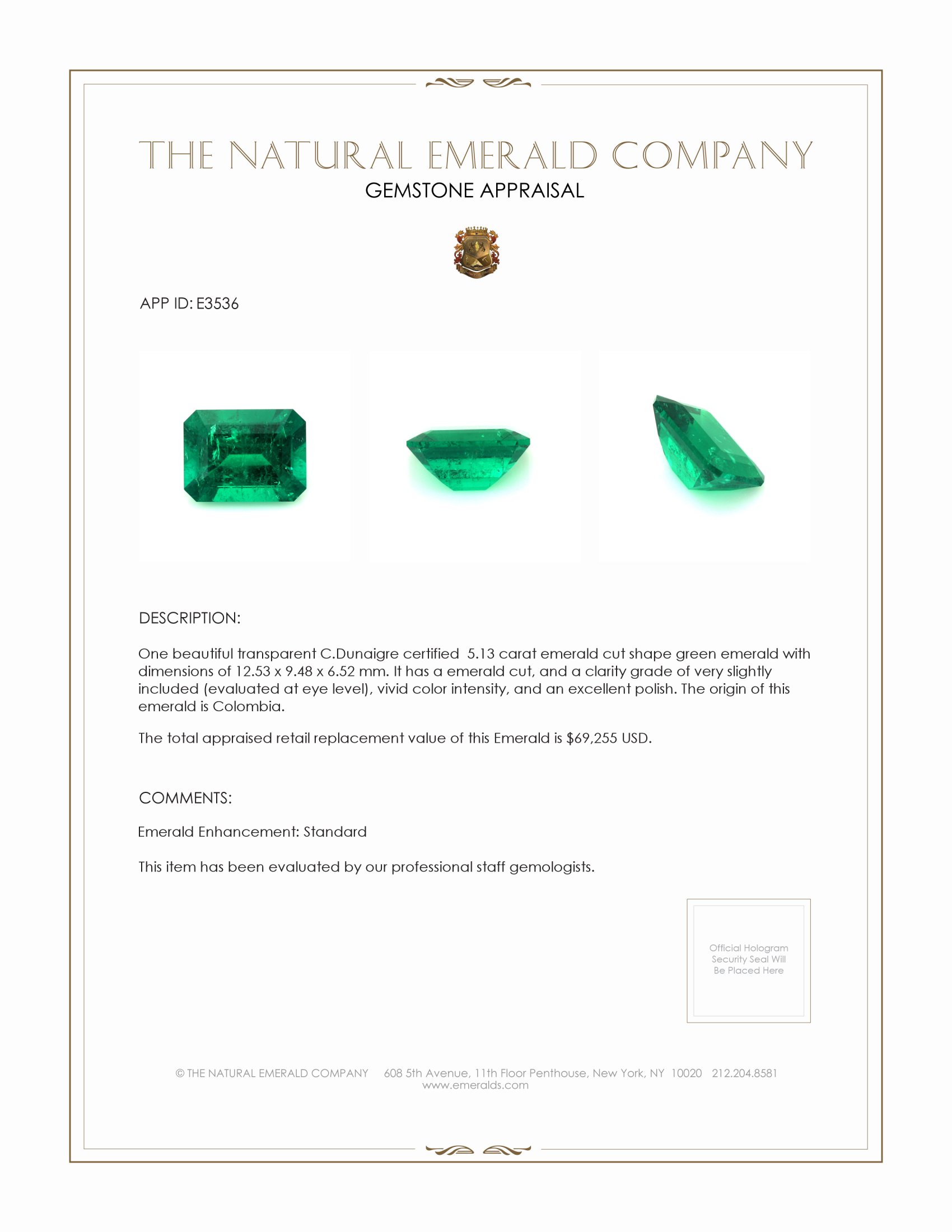 5.13 Ct. Emerald from Colombia