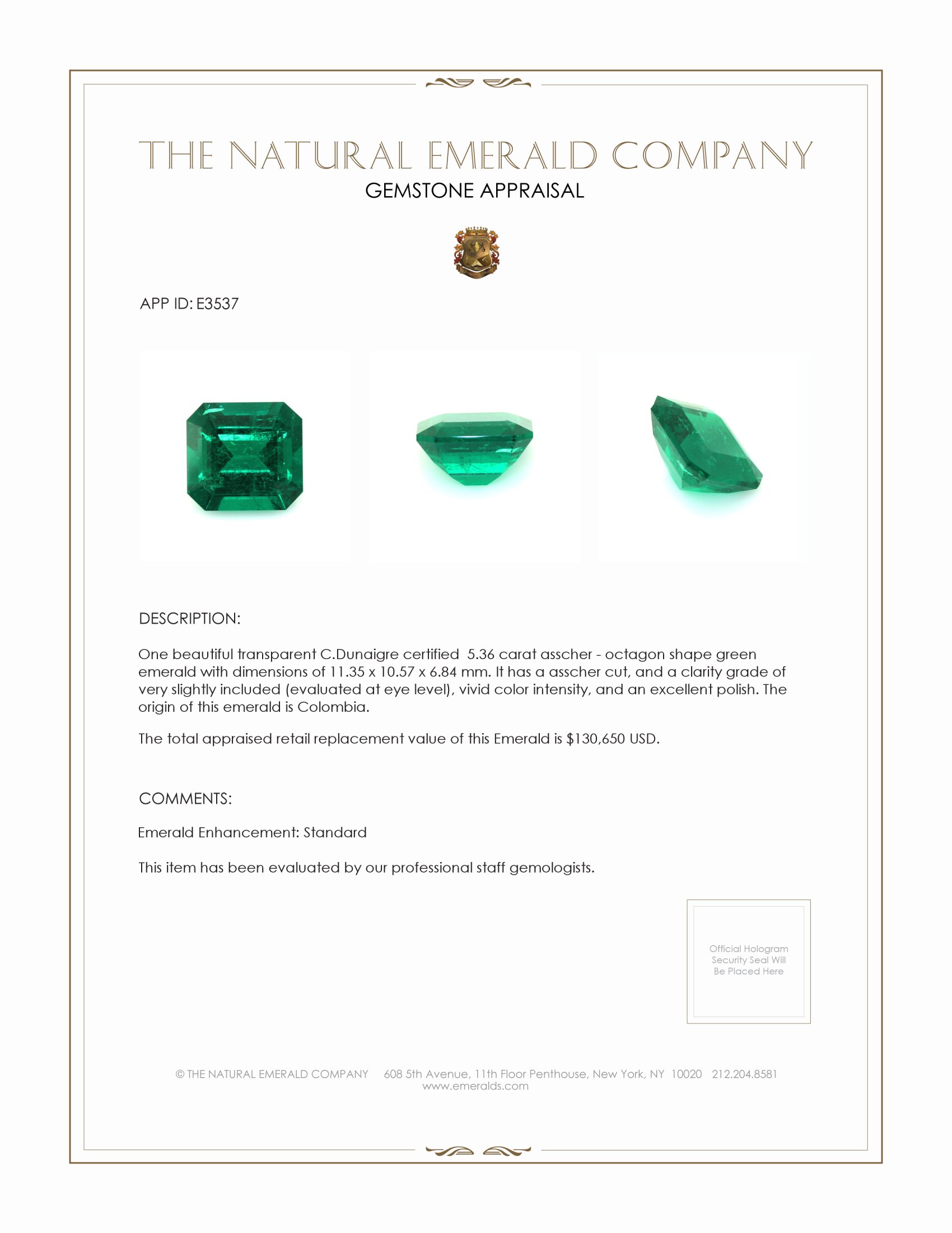 5.36 Ct. Emerald from Colombia