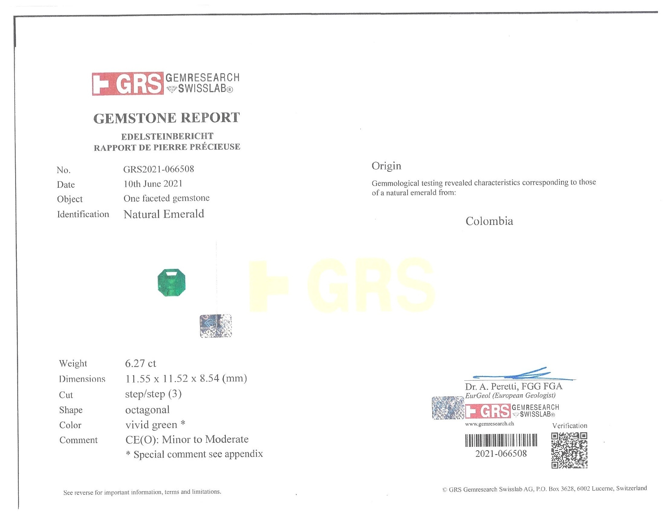 6.27 Ct. Emerald from Colombia