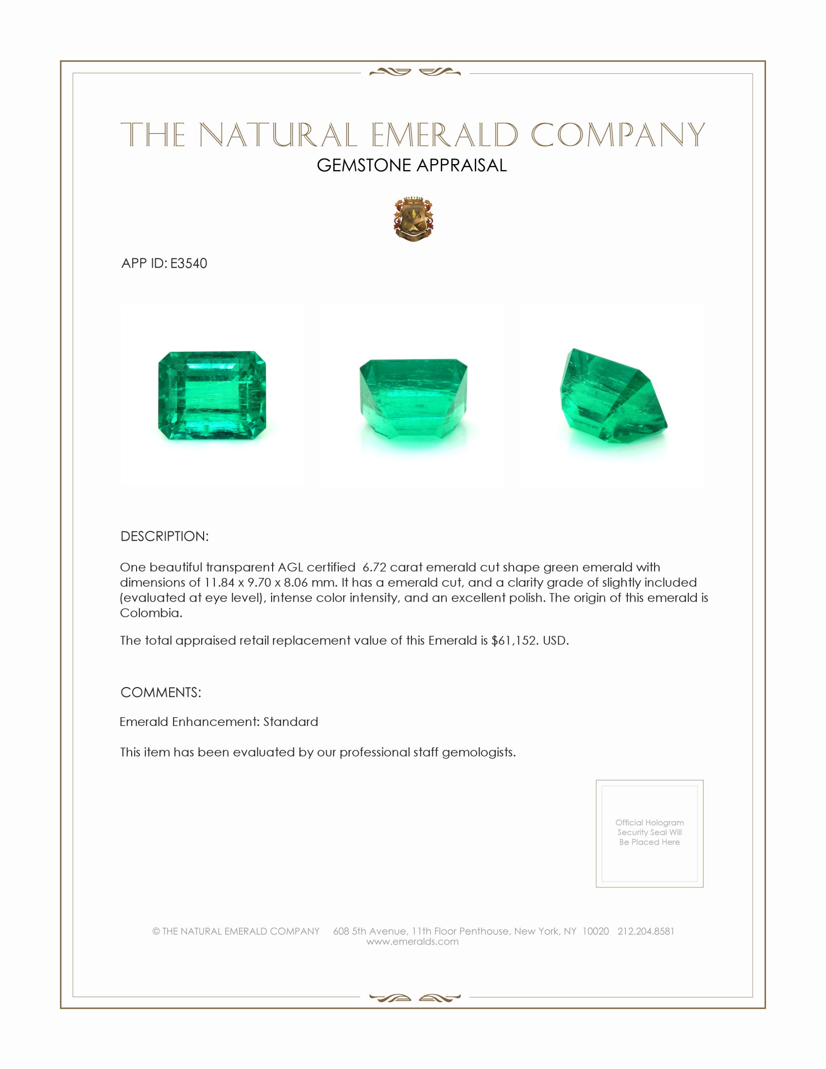 6.72 Ct. Emerald from Colombia