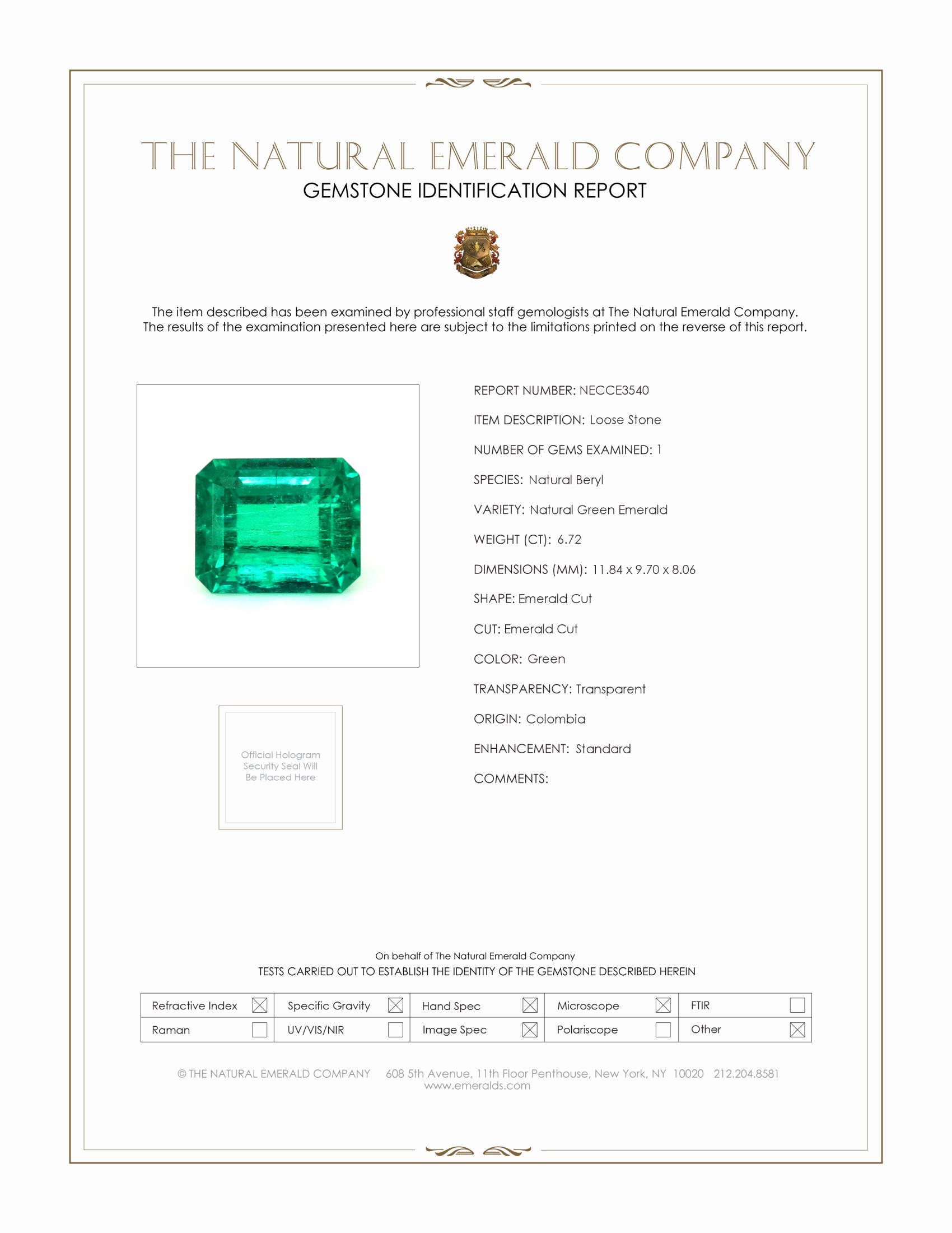 6.72 Ct. Emerald from Colombia