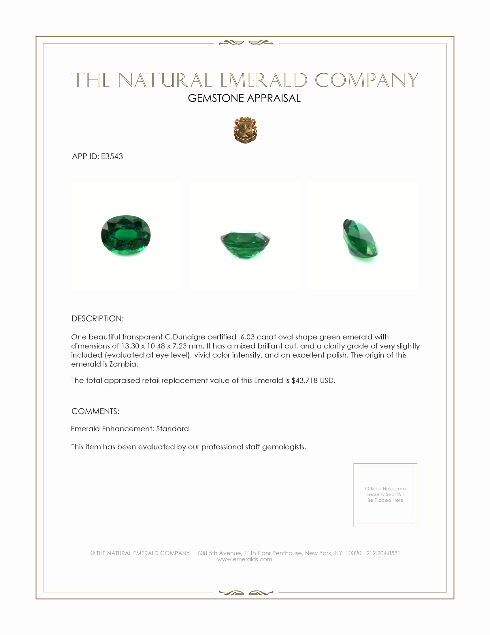 6.03 Ct. Emerald from Zambia