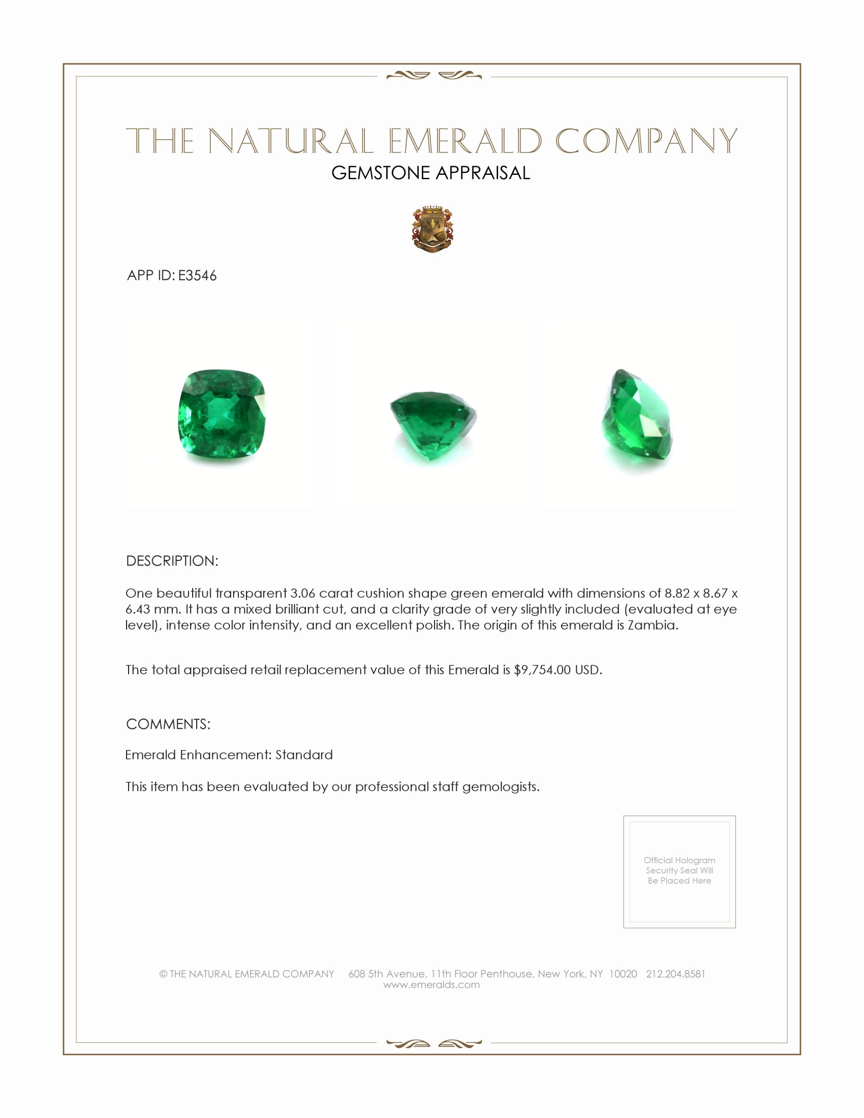 3.06 Ct. Emerald from Zambia