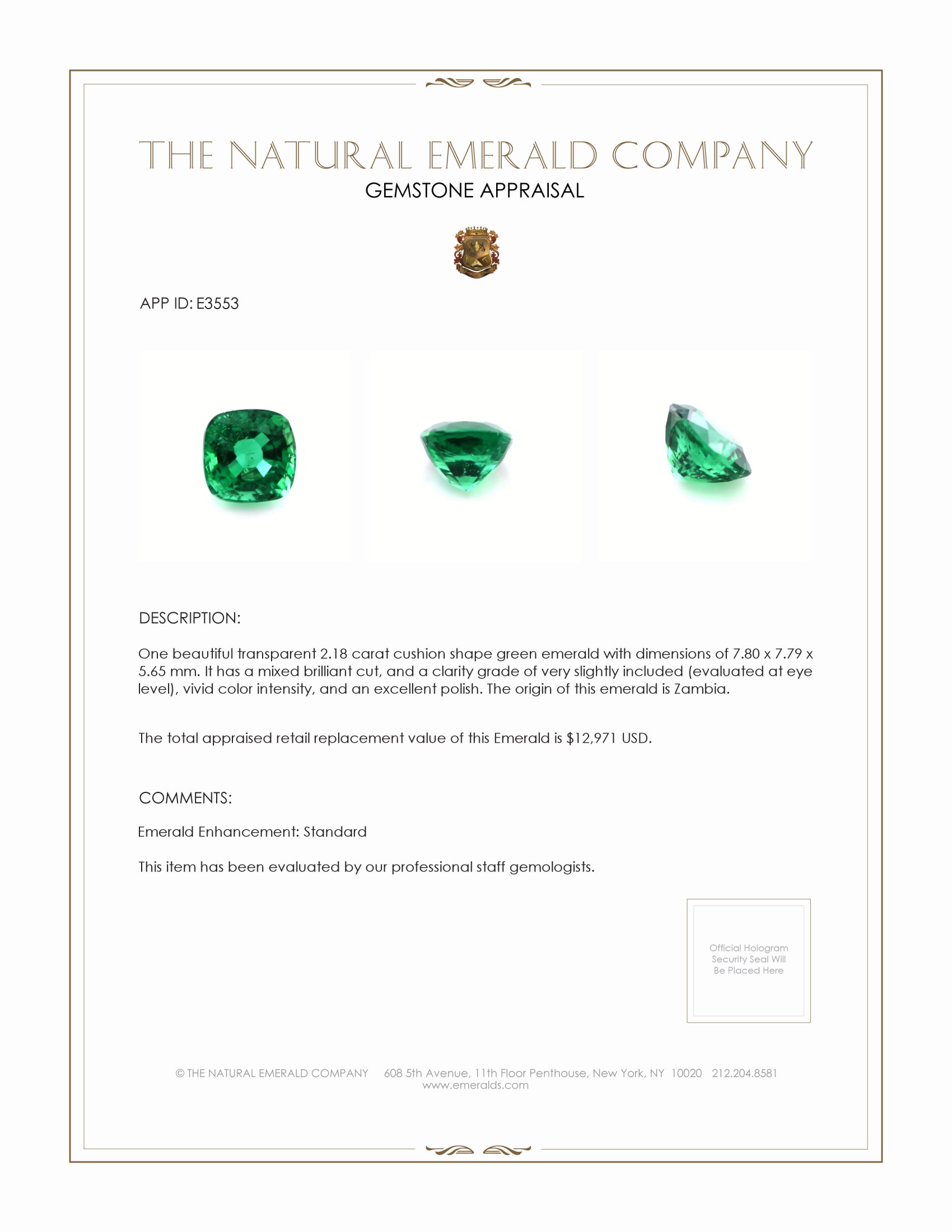2.18 Ct. Emerald from Zambia