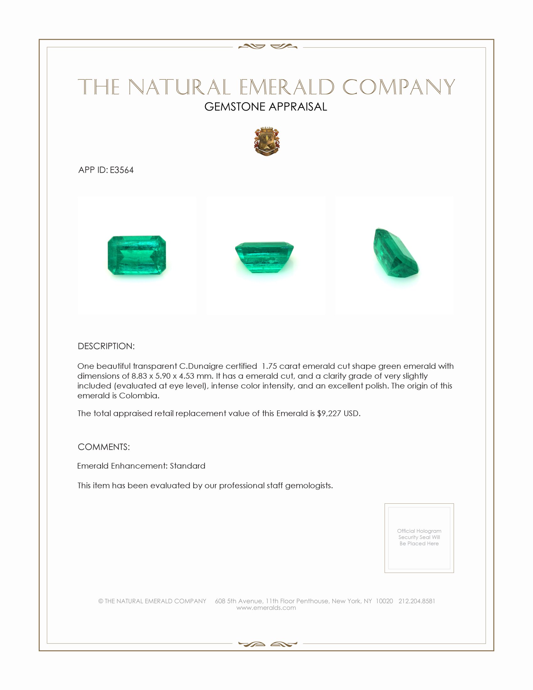 1.75 Ct. Emerald from Colombia - Muzo