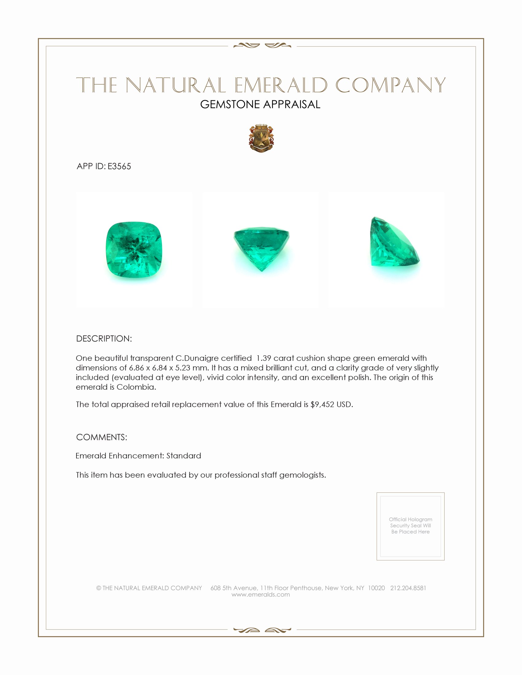 1.39 Ct. Emerald from Colombia