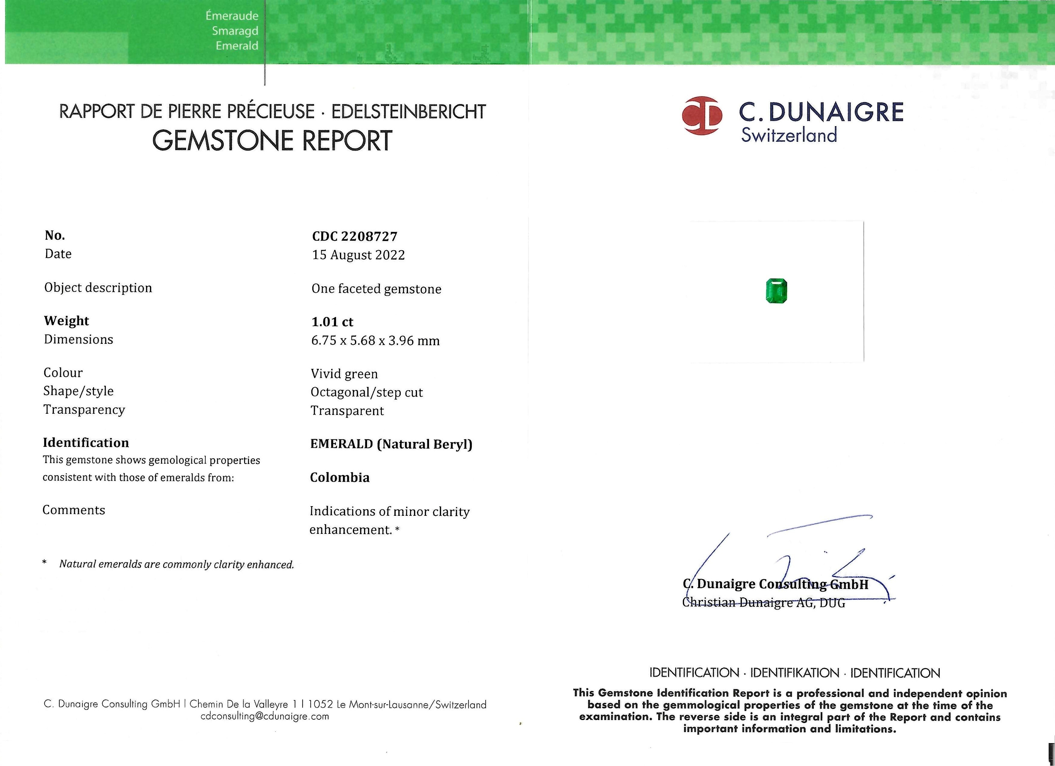 1.01 Ct. Emerald from Colombia
