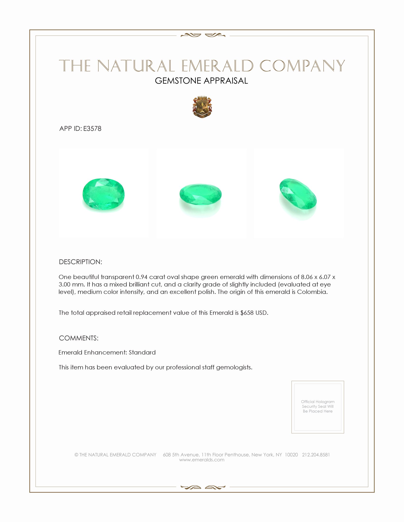 0.94 Ct. Emerald from Colombia