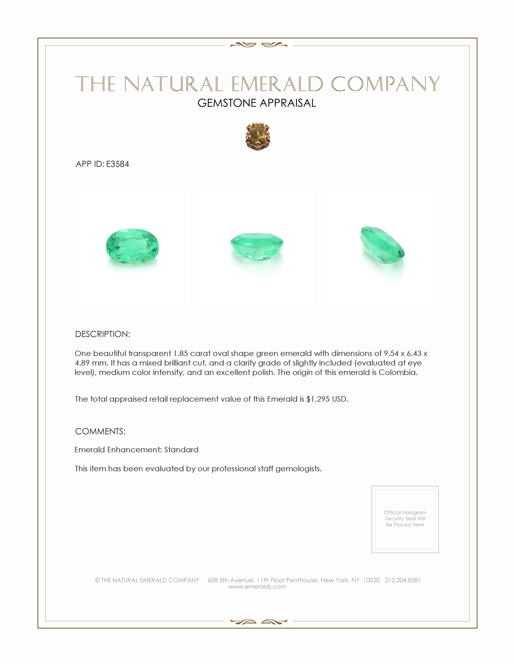 1.85 Ct. Emerald from Colombia