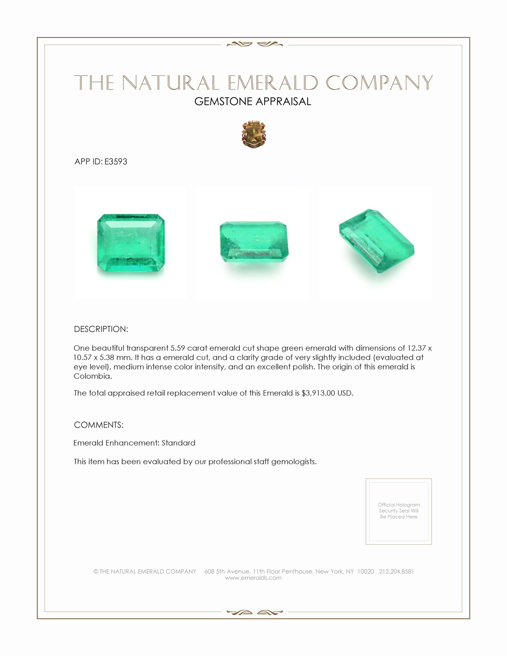 5.59 Ct. Emerald from Colombia