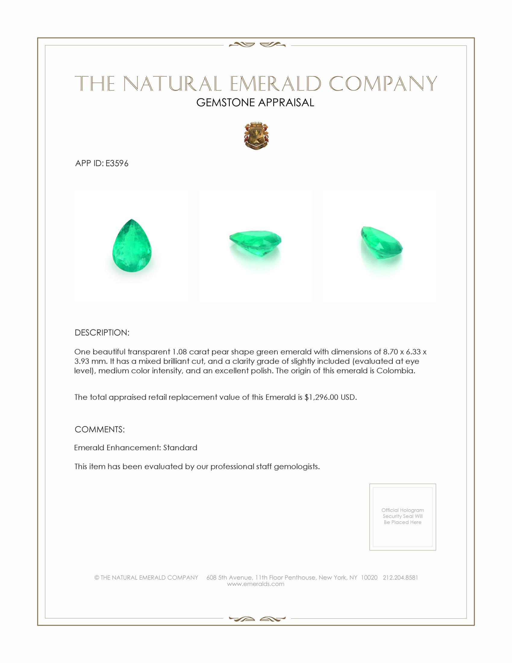 1.08 Ct. Emerald from Colombia