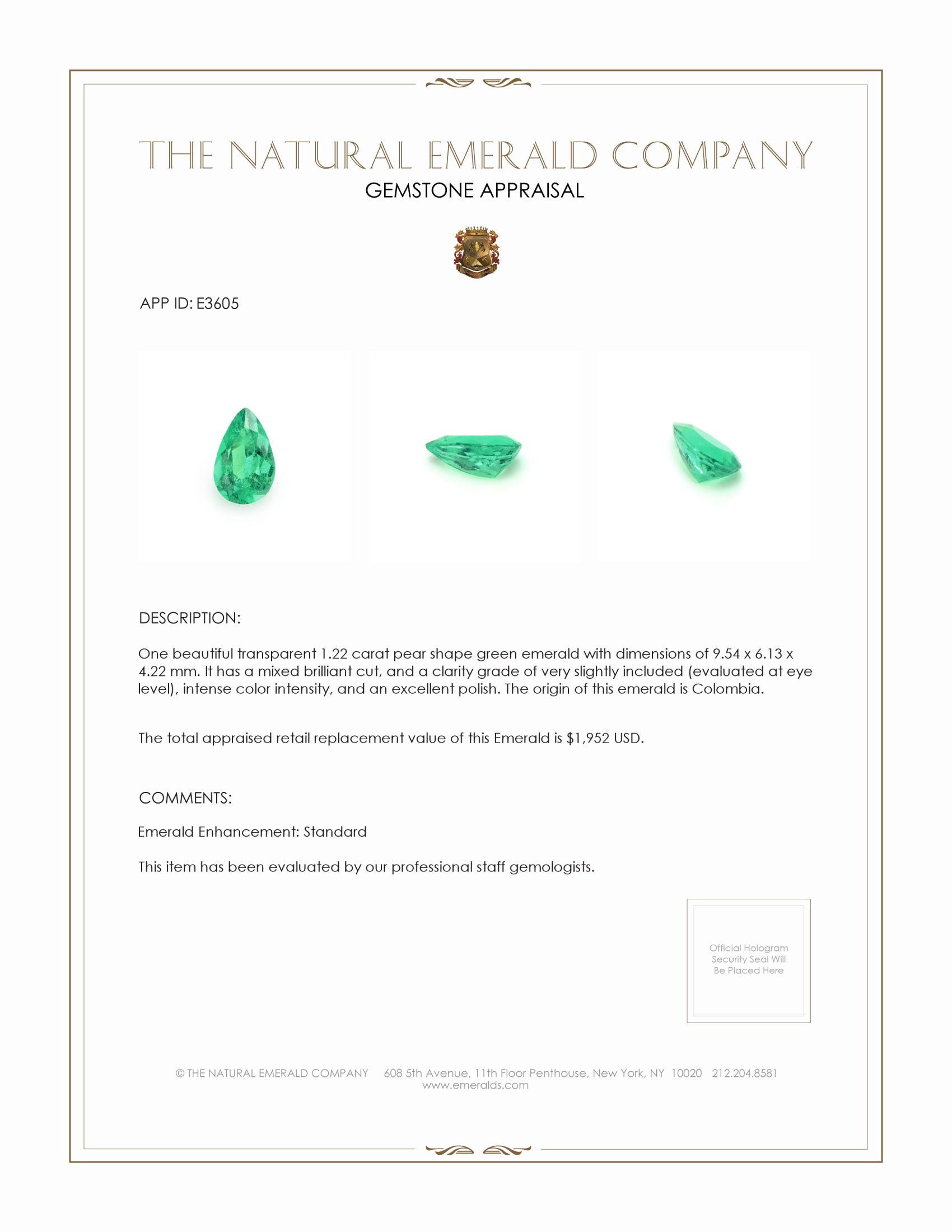 1.22 Ct. Emerald from Colombia