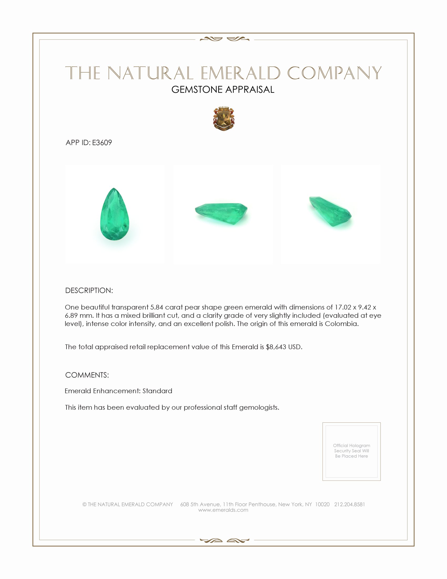 5.84 Ct. Emerald from Colombia