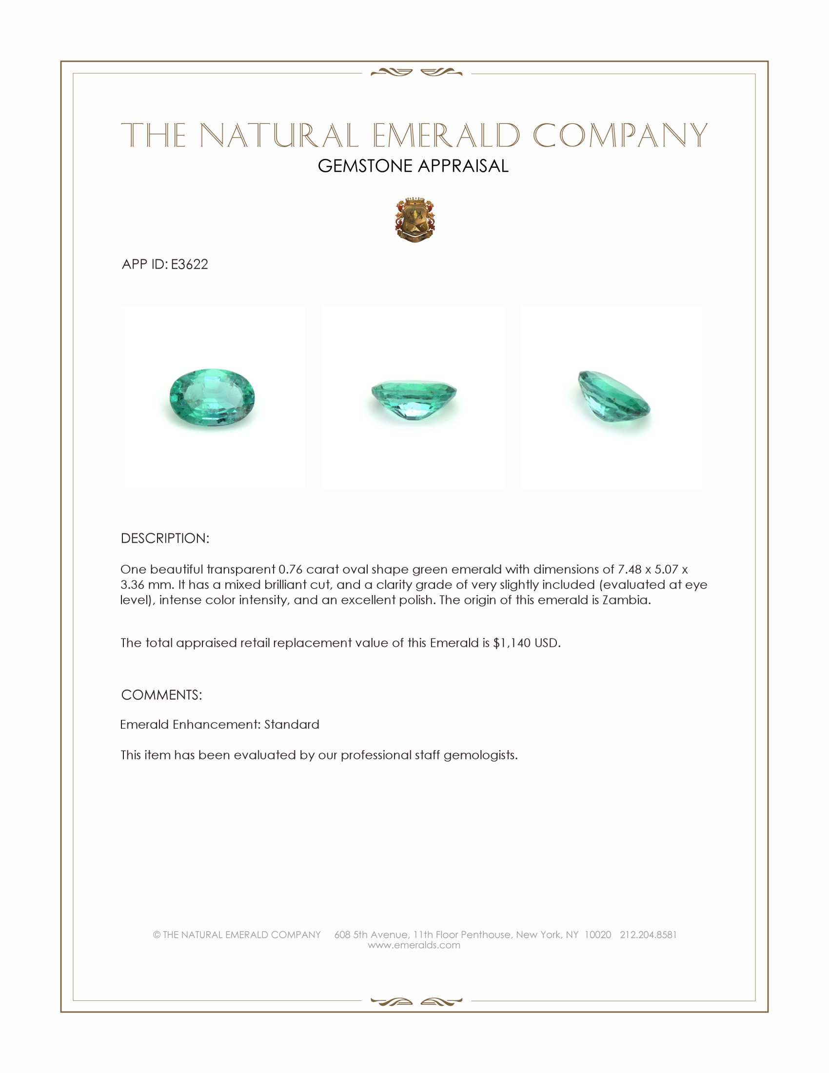 0.76 Ct. Emerald from Zambia