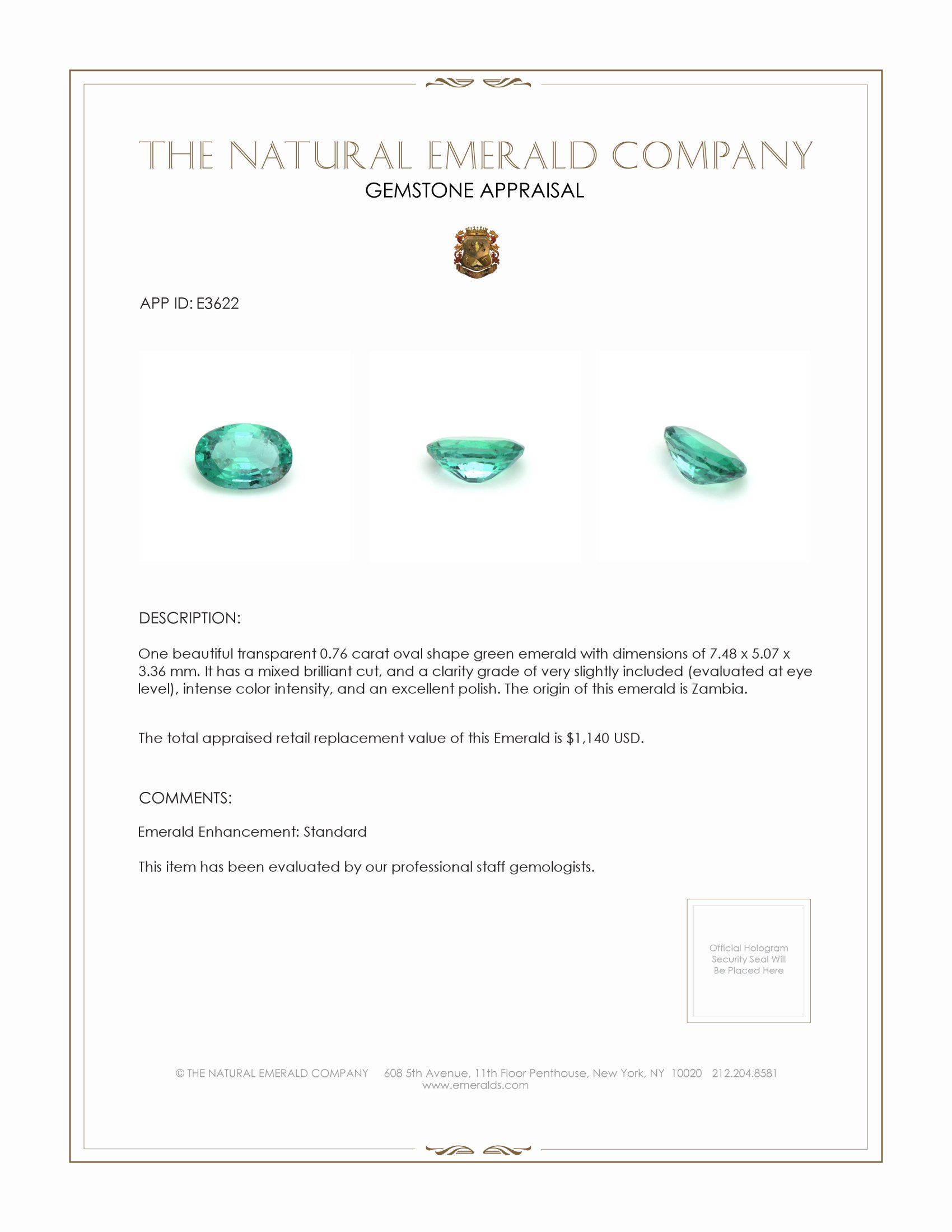 0.76 Ct. Emerald from Zambia