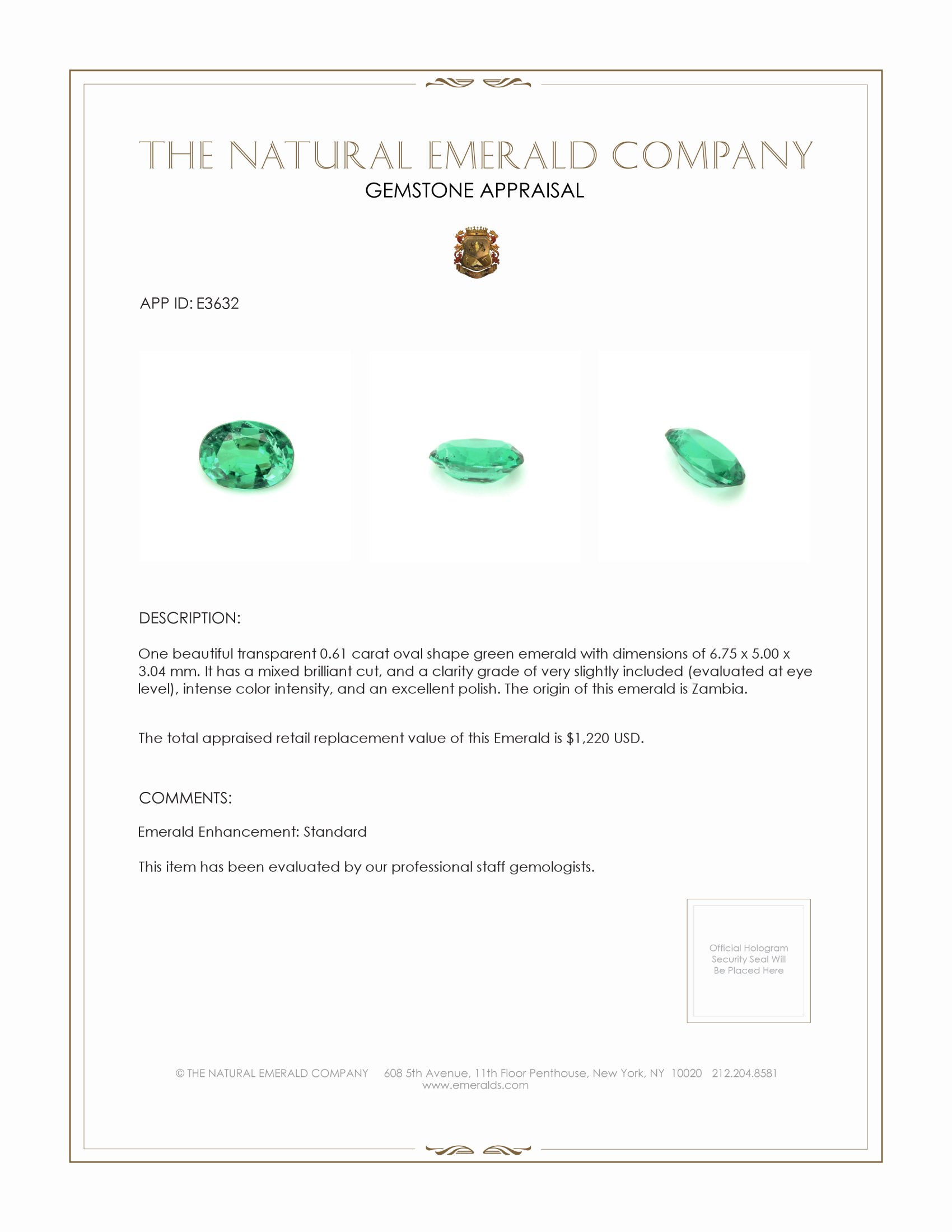 0.61 Ct. Emerald from Zambia