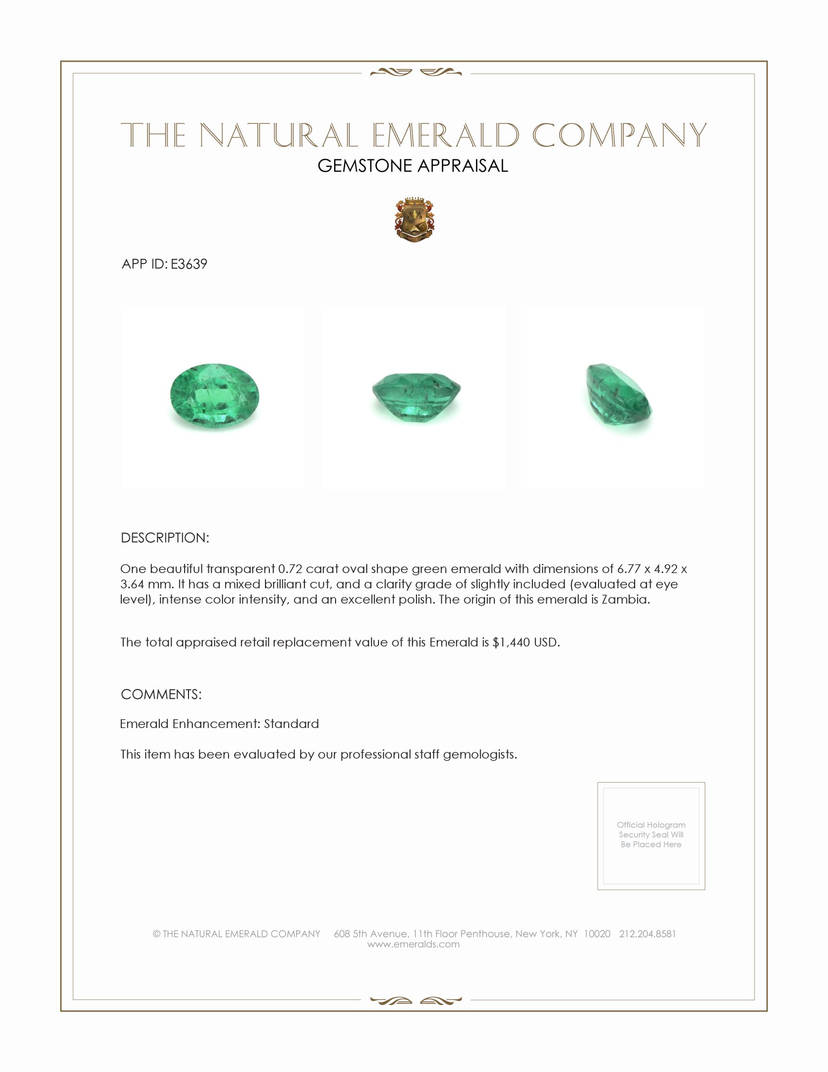 0.72 Ct. Emerald from Zambia