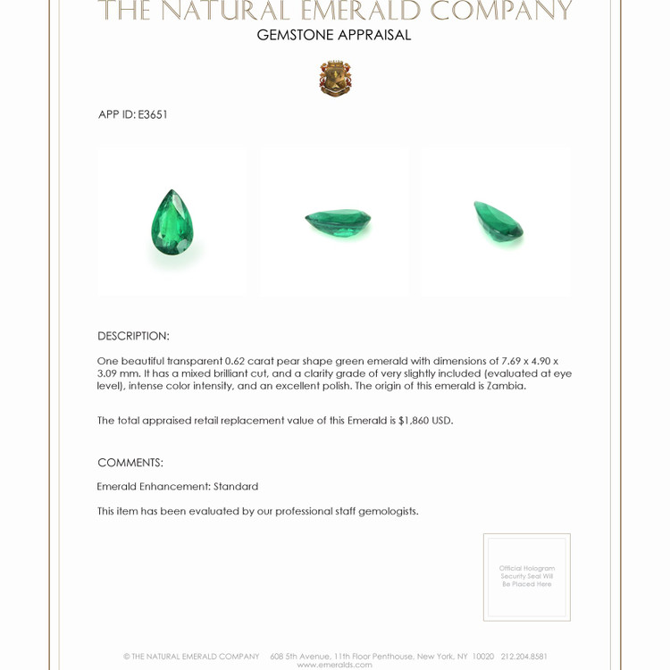 0.62 Ct. Emerald from Zambia