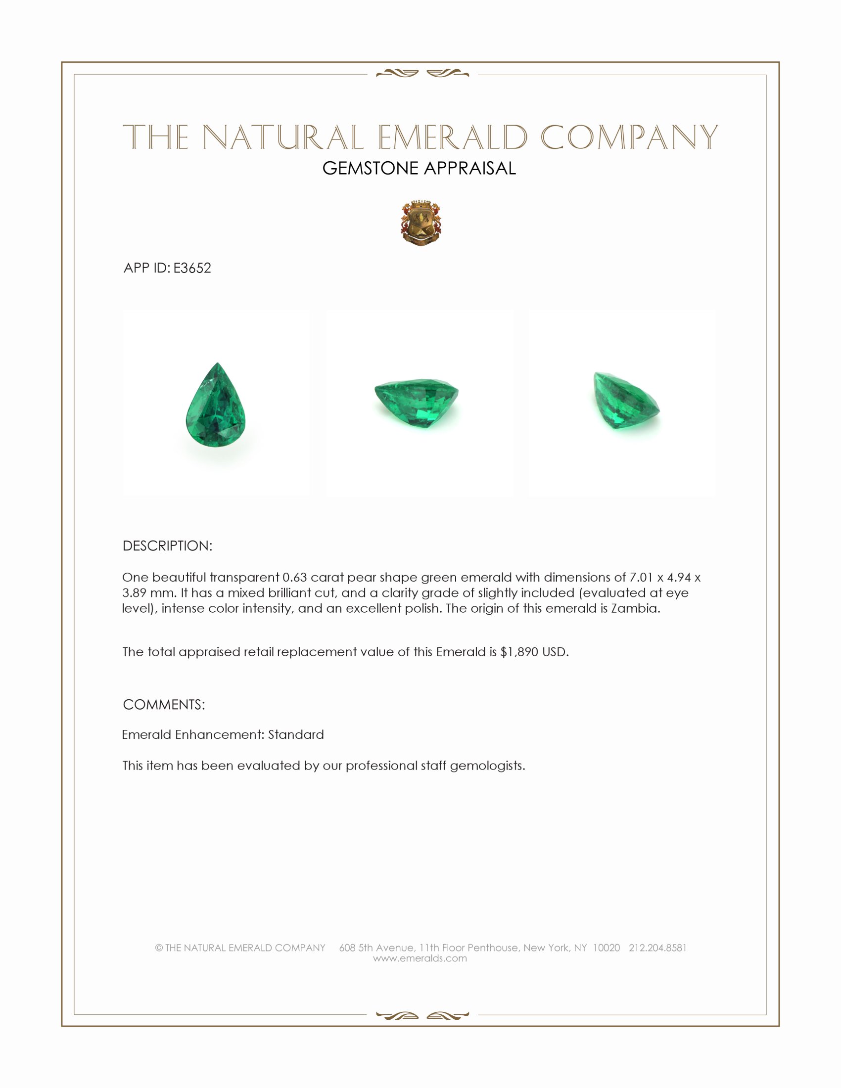 0.63 Ct. Emerald from Zambia