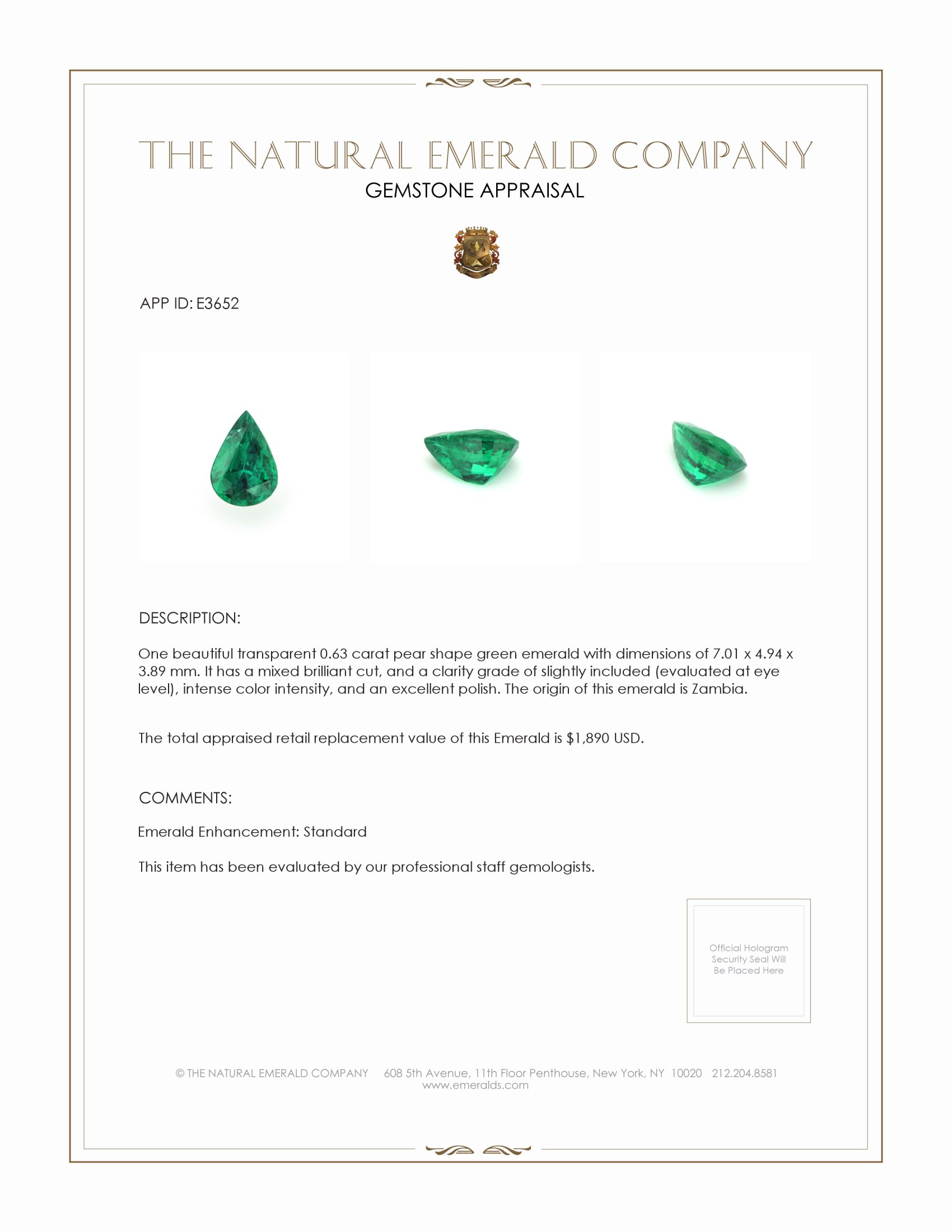 0.63 Ct. Emerald from Zambia