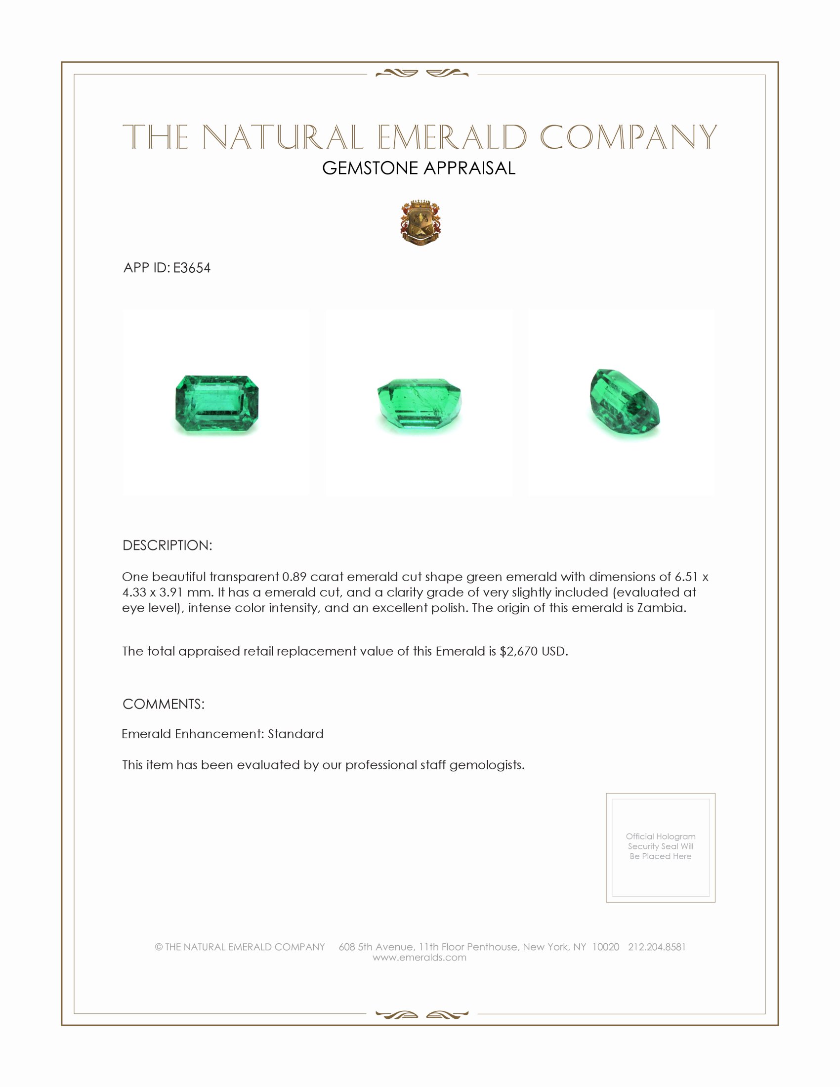 0.89 Ct. Emerald from Zambia