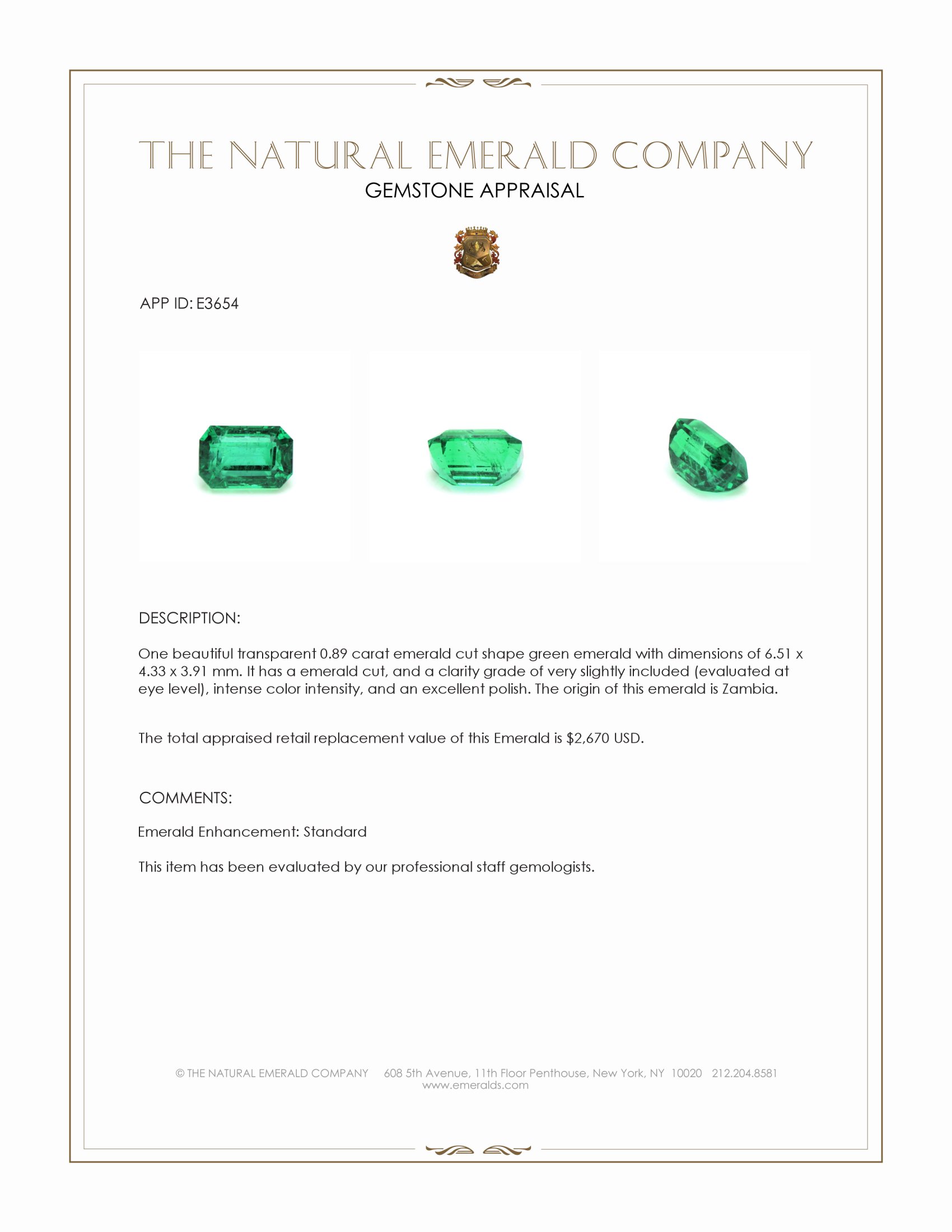 0.89 Ct. Emerald from Zambia