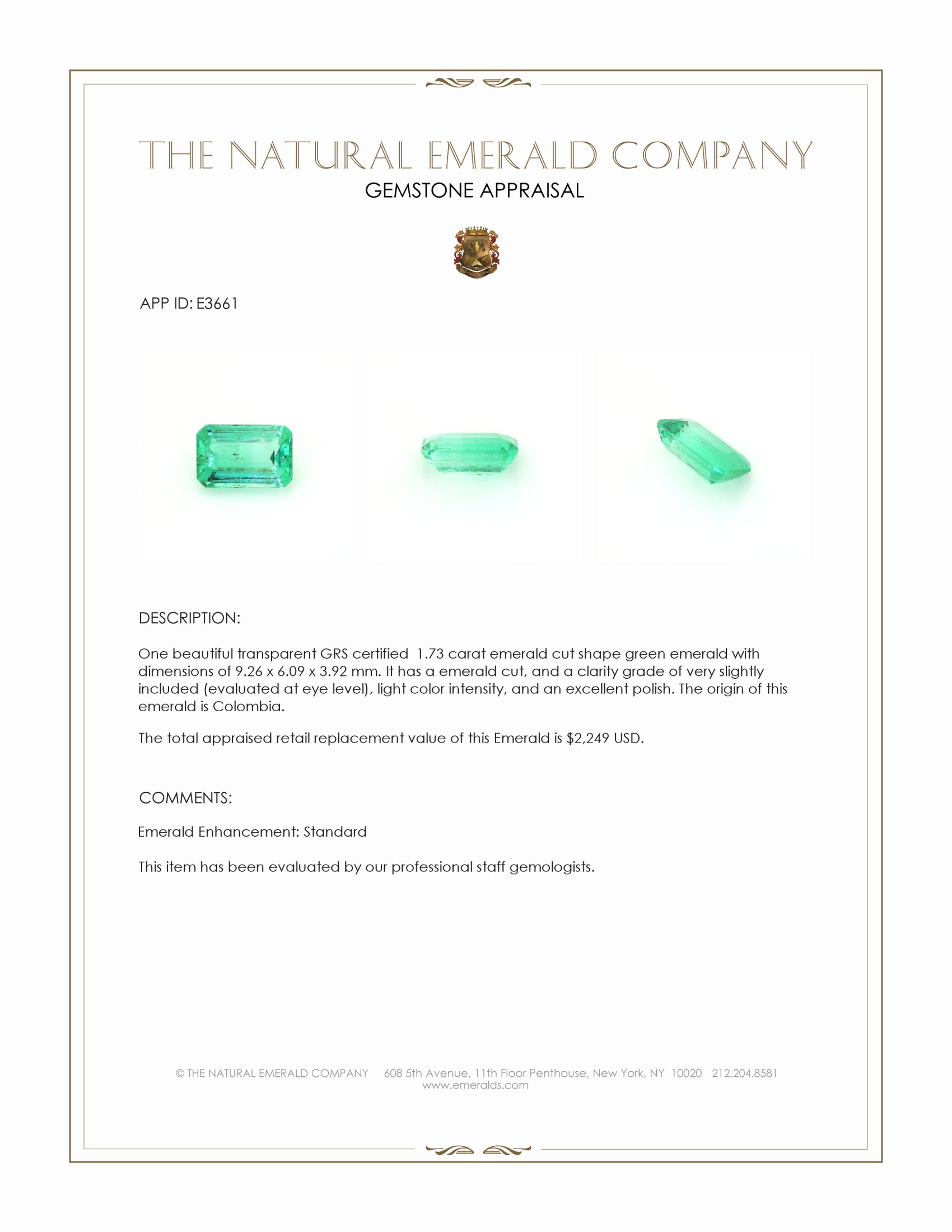 1.73 Ct. Emerald from Colombia