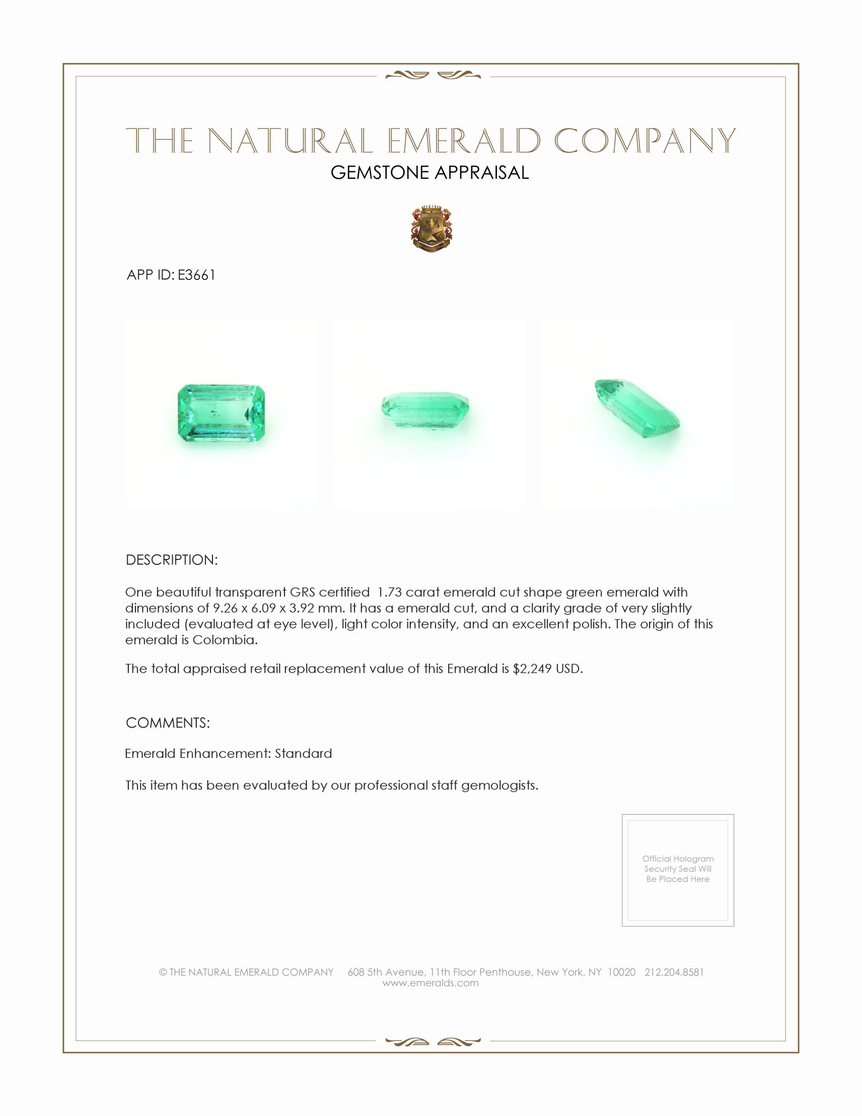 1.73 Ct. Emerald from Colombia