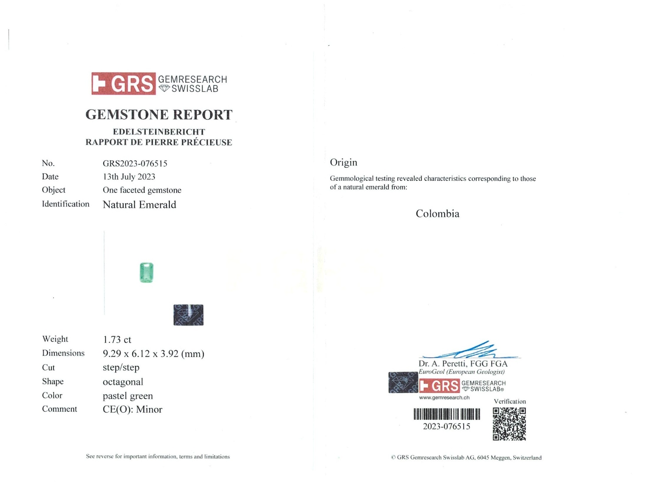 1.73 Ct. Emerald from Colombia