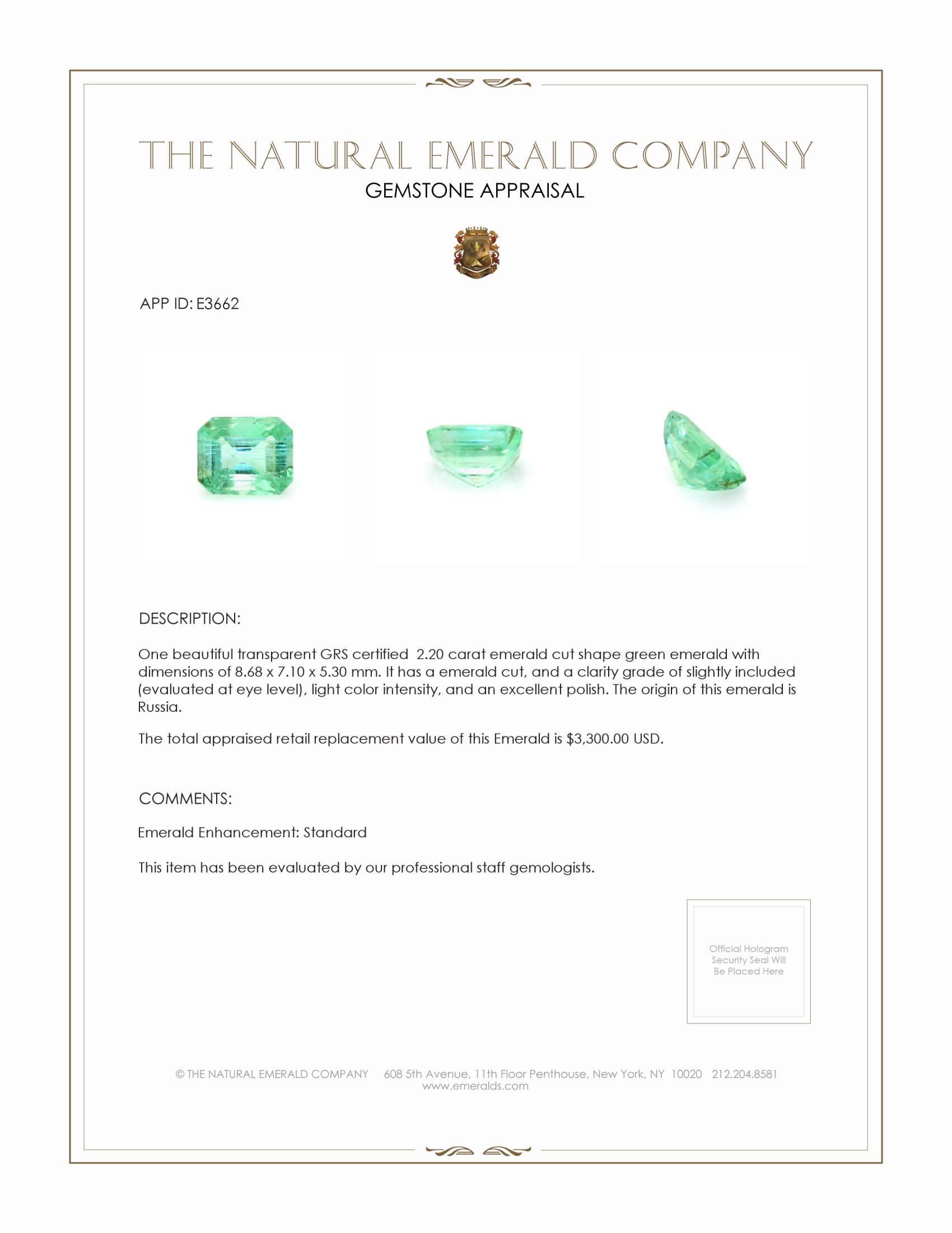 2.20 Ct. Emerald from Russia