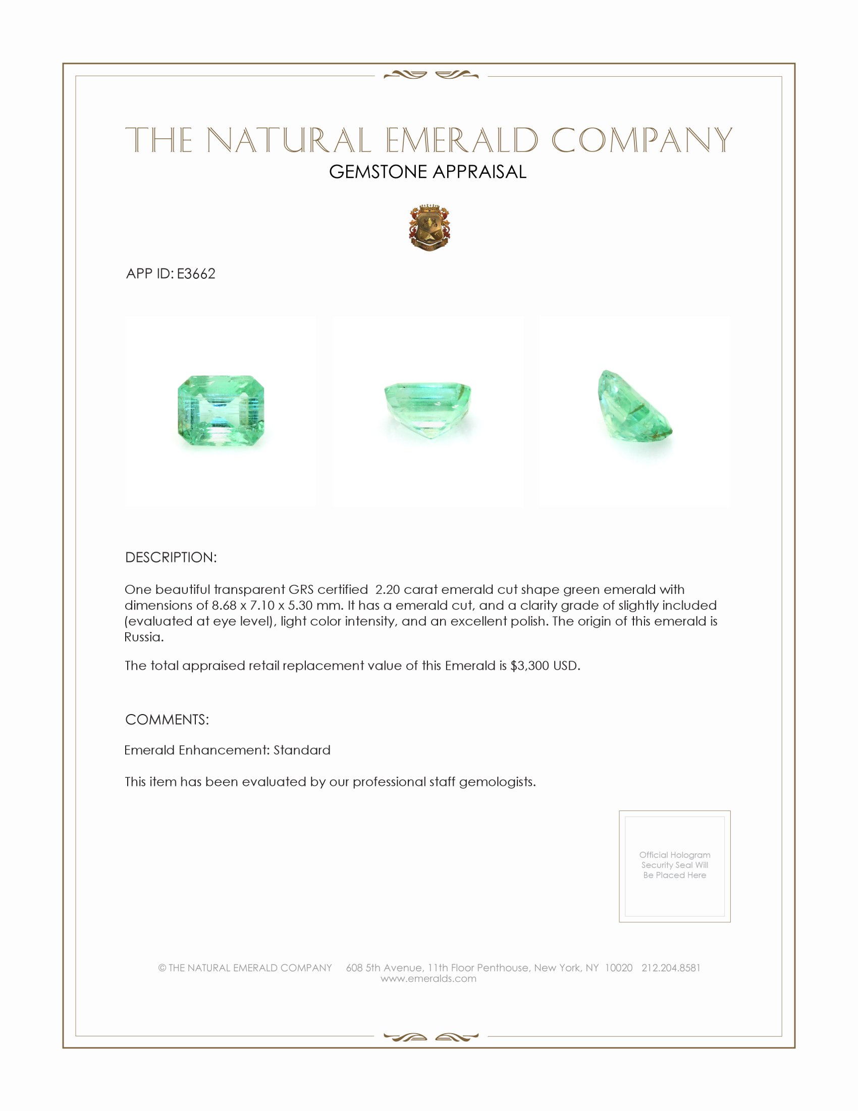 2.20 Ct. Emerald from Russia