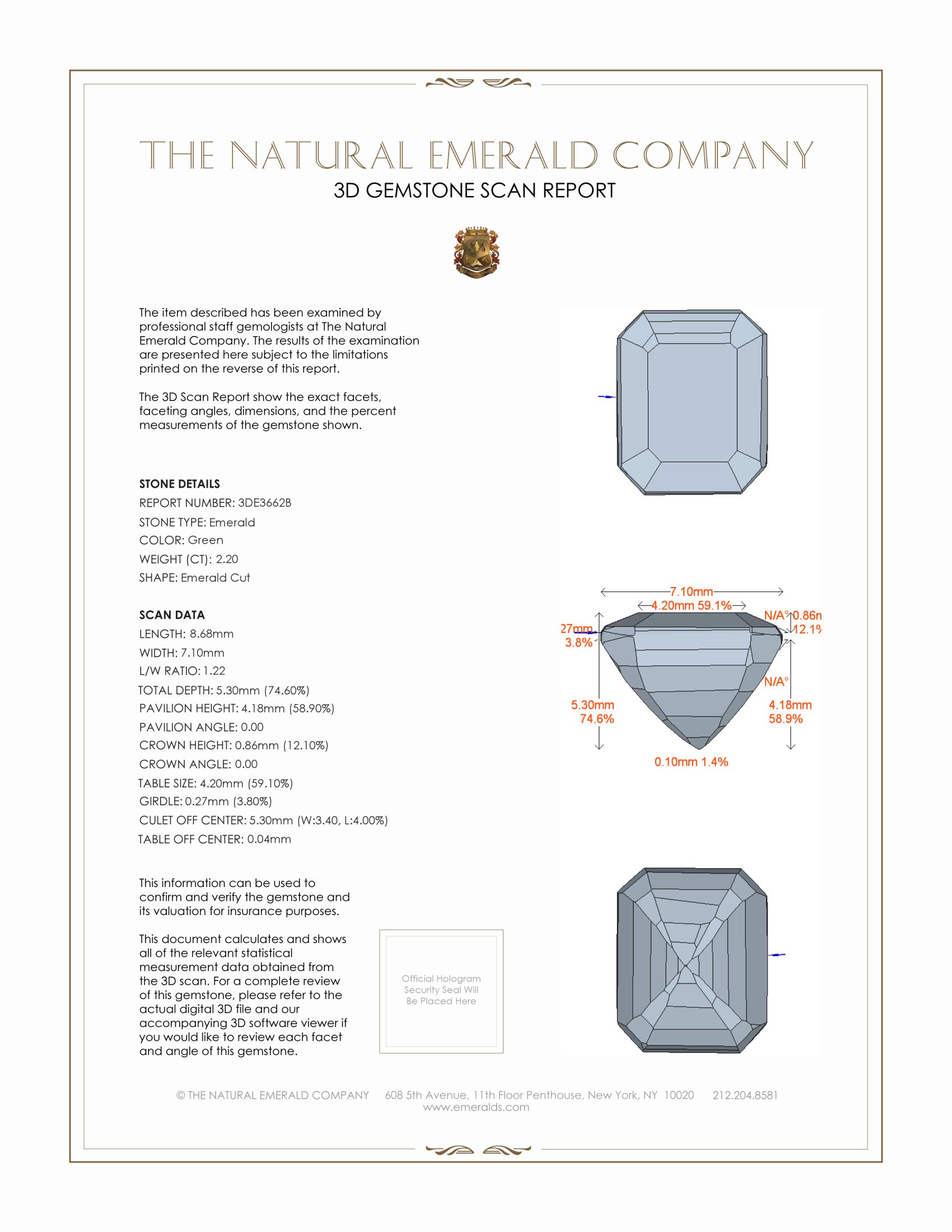 Loose Emerald Emerald Cut 2.2 Ct. E3662 The Natural Emerald Company