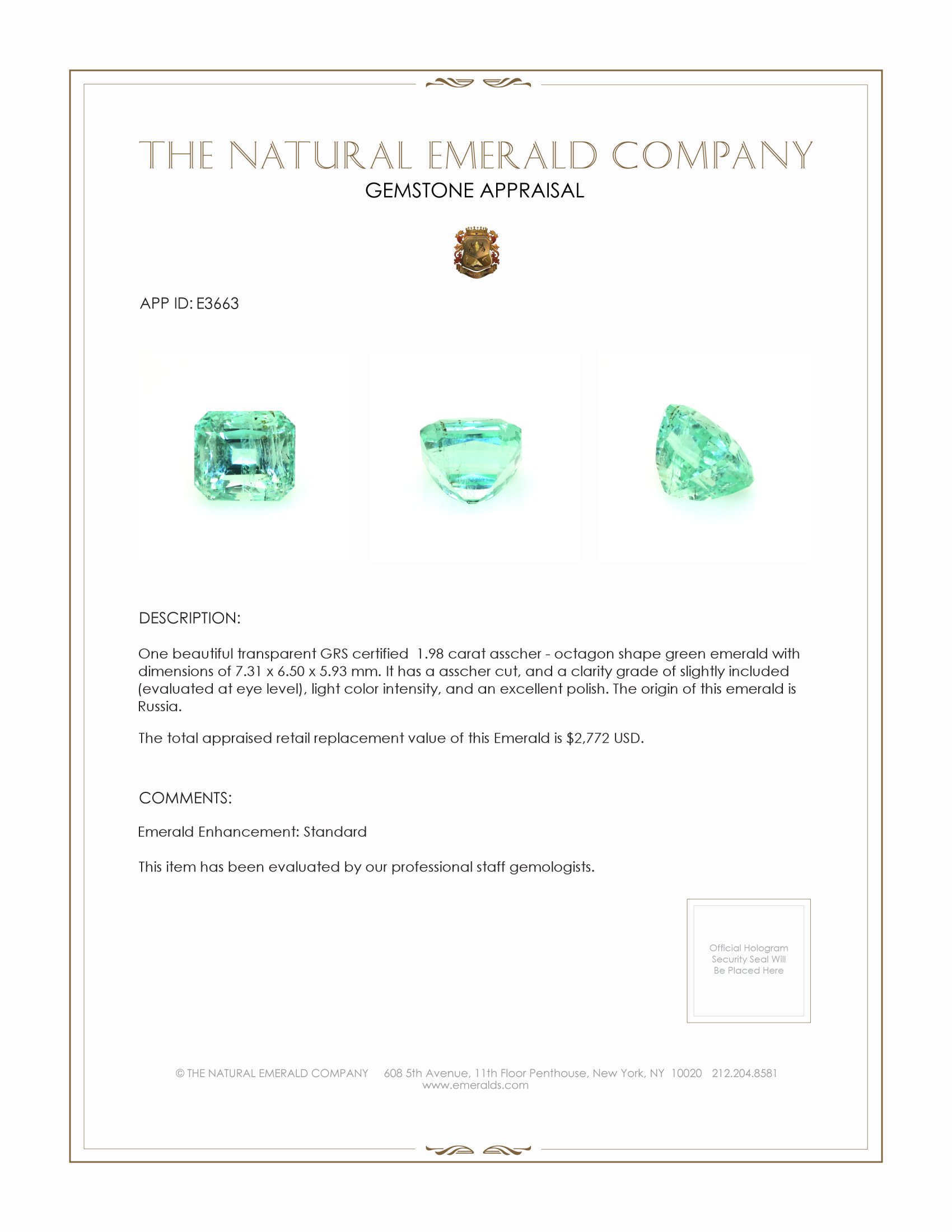 1.98 Ct. Emerald from Russia