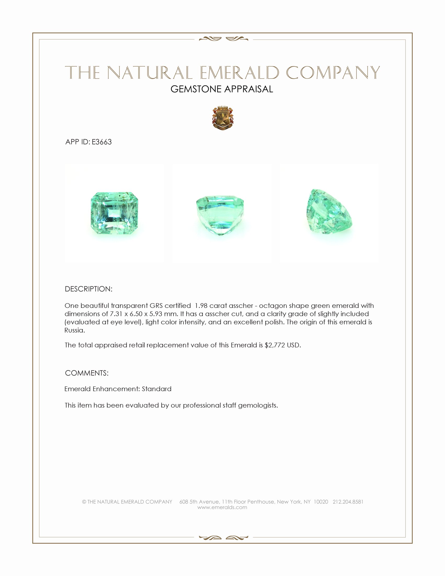 1.98 Ct. Emerald from Russia