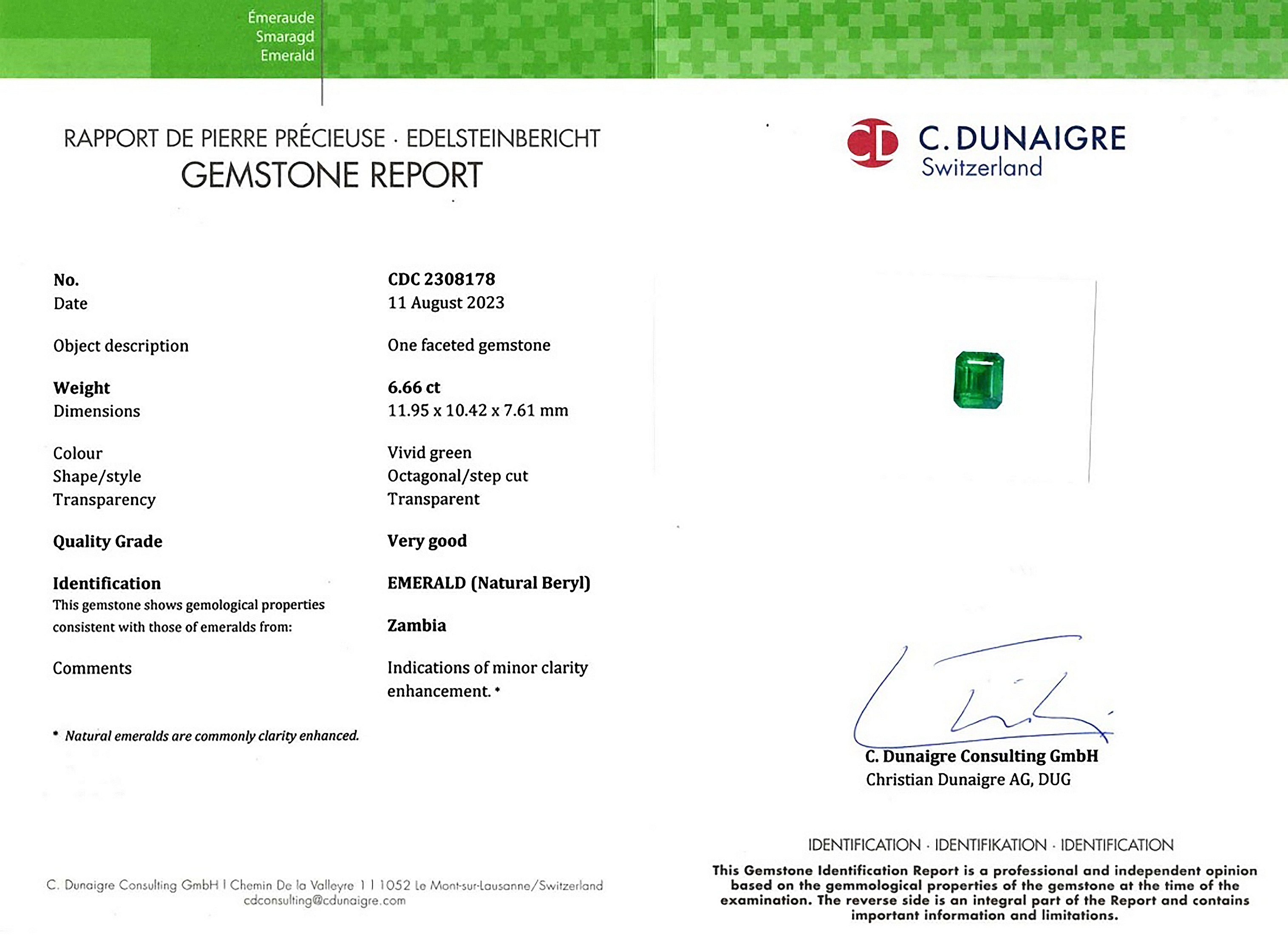 6.66 Ct. Emerald from Zambia