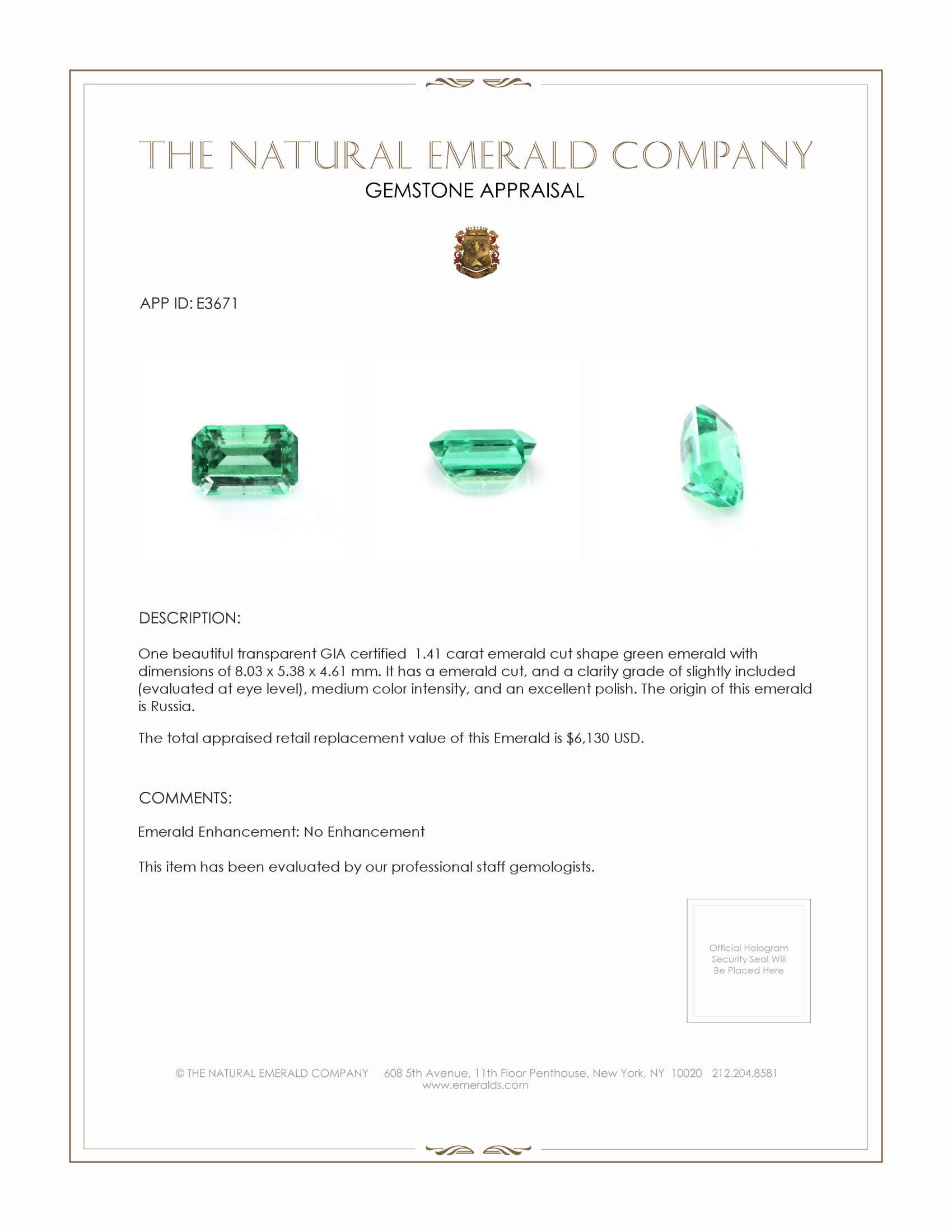 1.41 Ct. Emerald from Russia
