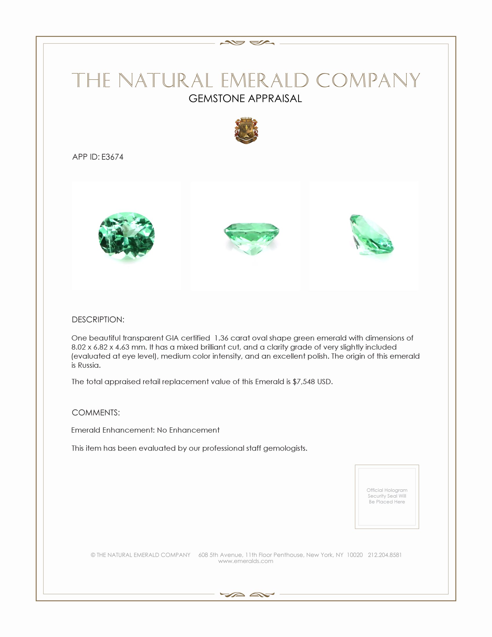 1.36 Ct. Emerald from Russia