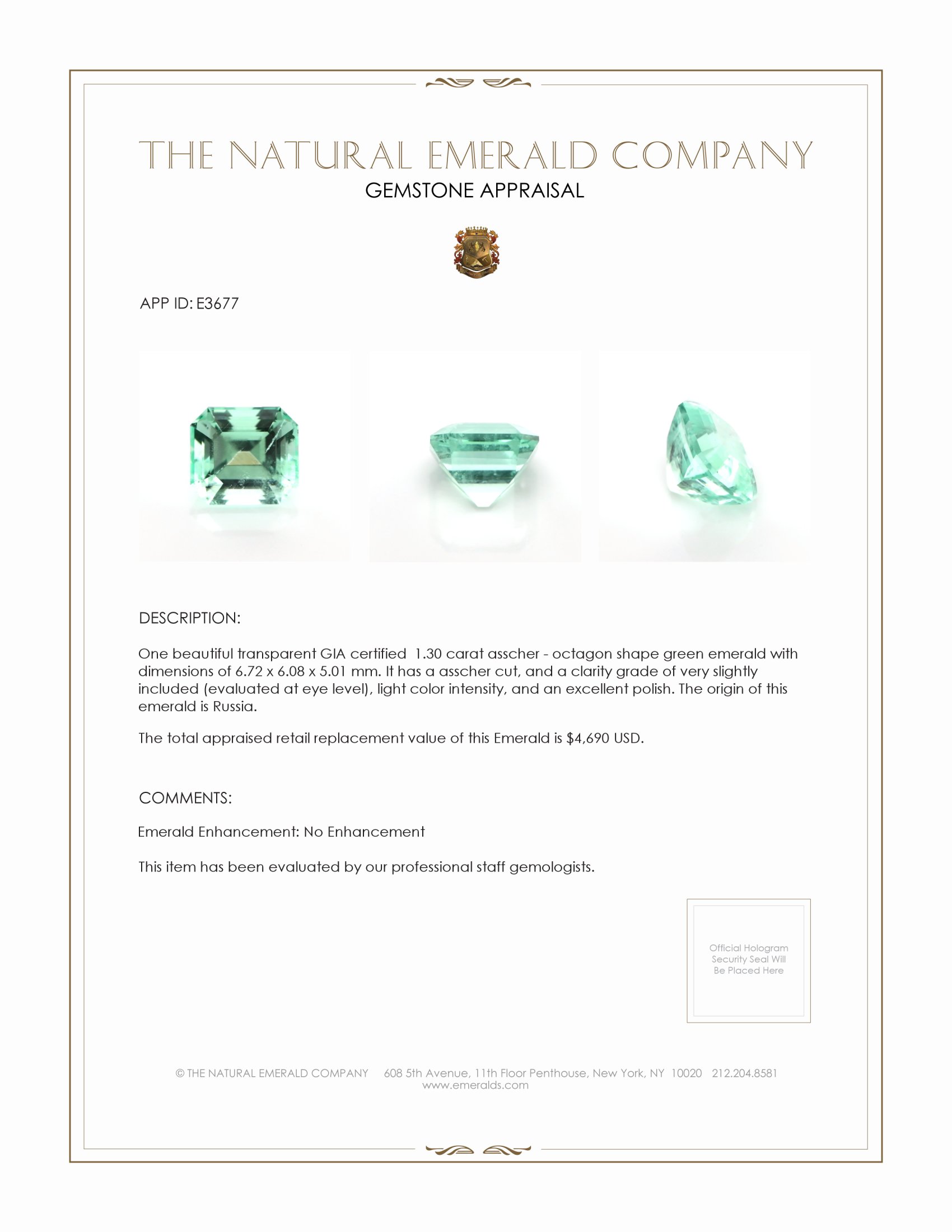1.30 Ct. Emerald from Russia
