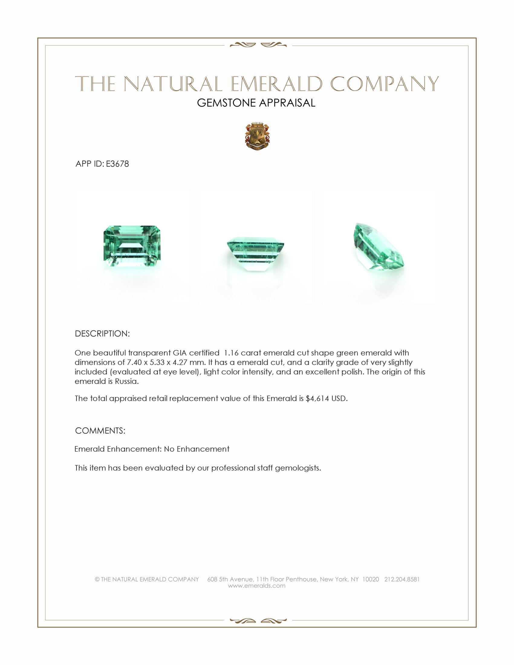 1.16 Ct. Emerald from Russia