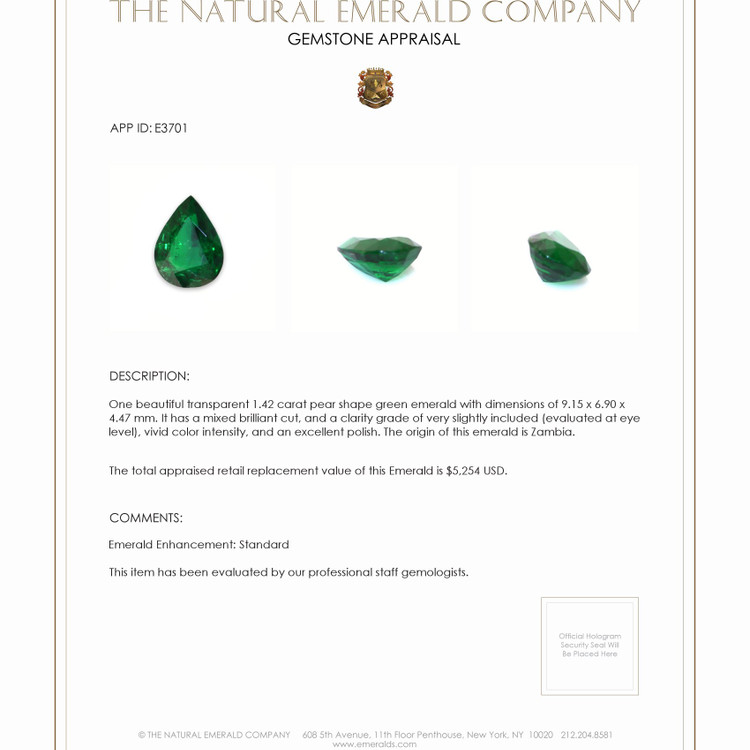 1.42 Ct. Emerald from Zambia