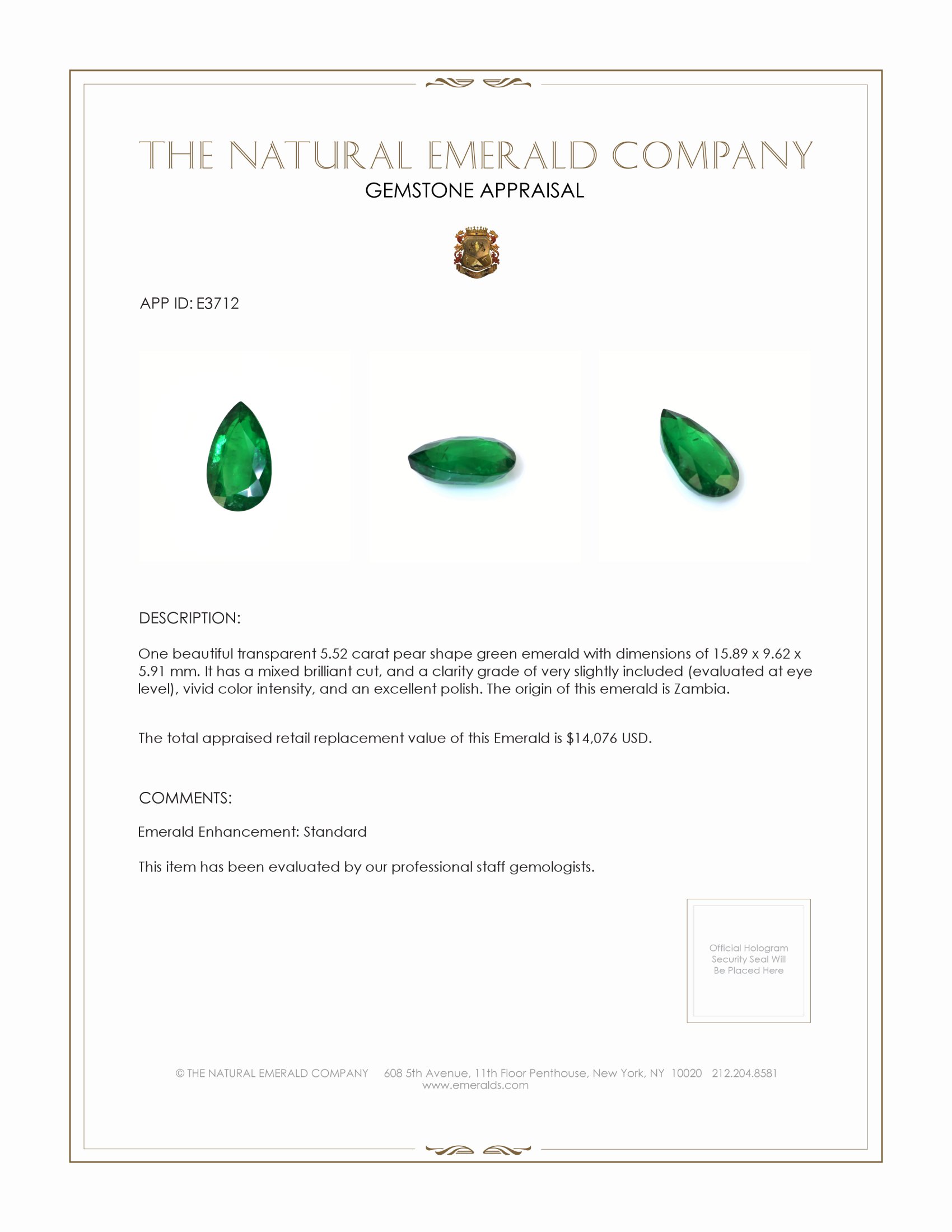 5.52 Ct. Emerald from Zambia