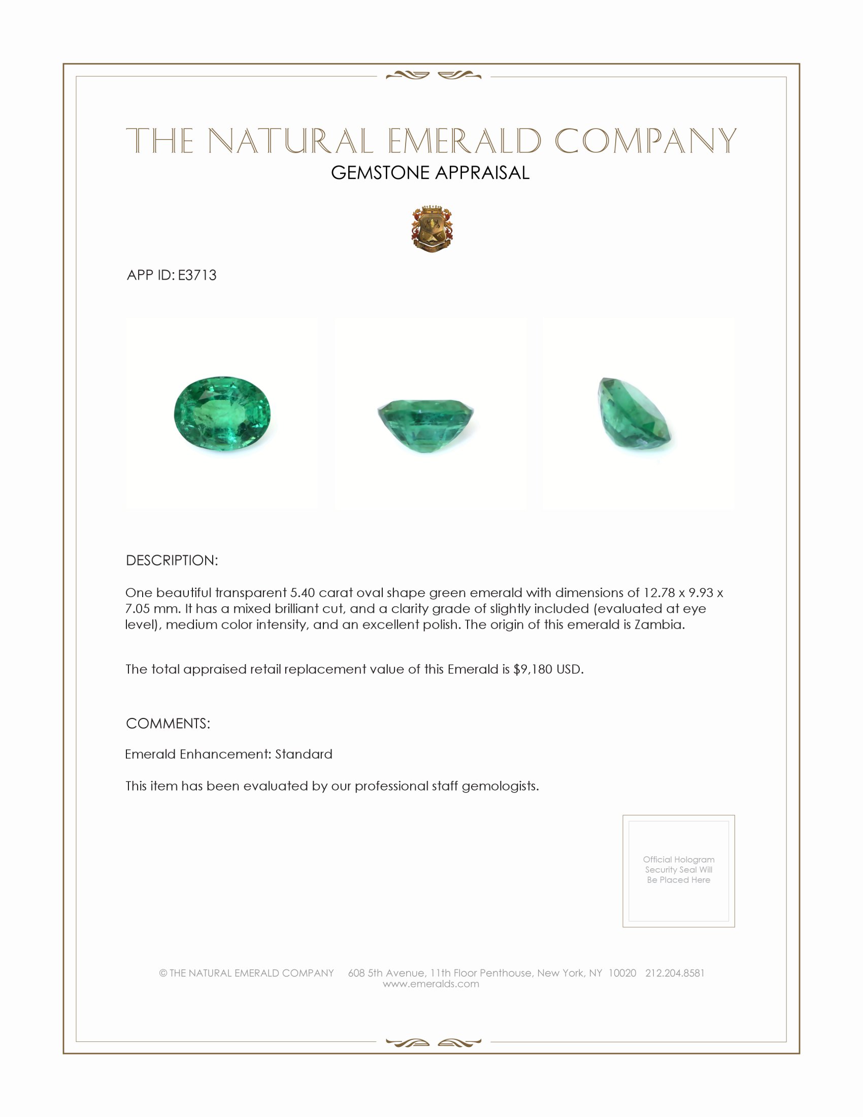 5.40 Ct. Emerald from Zambia