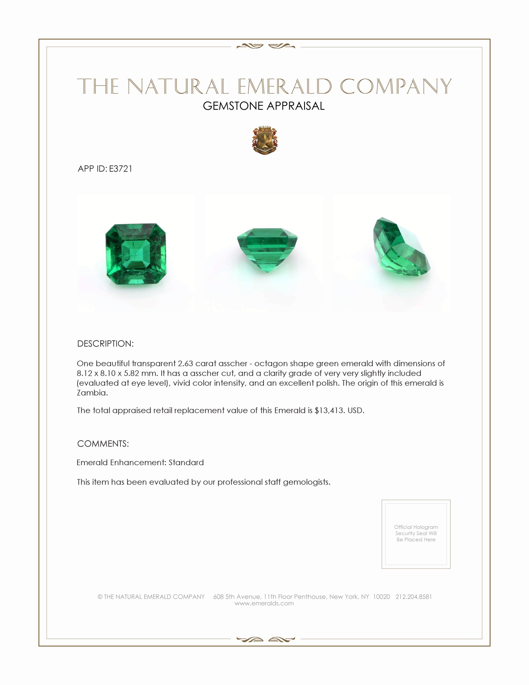 2.63 Ct. Emerald from Zambia