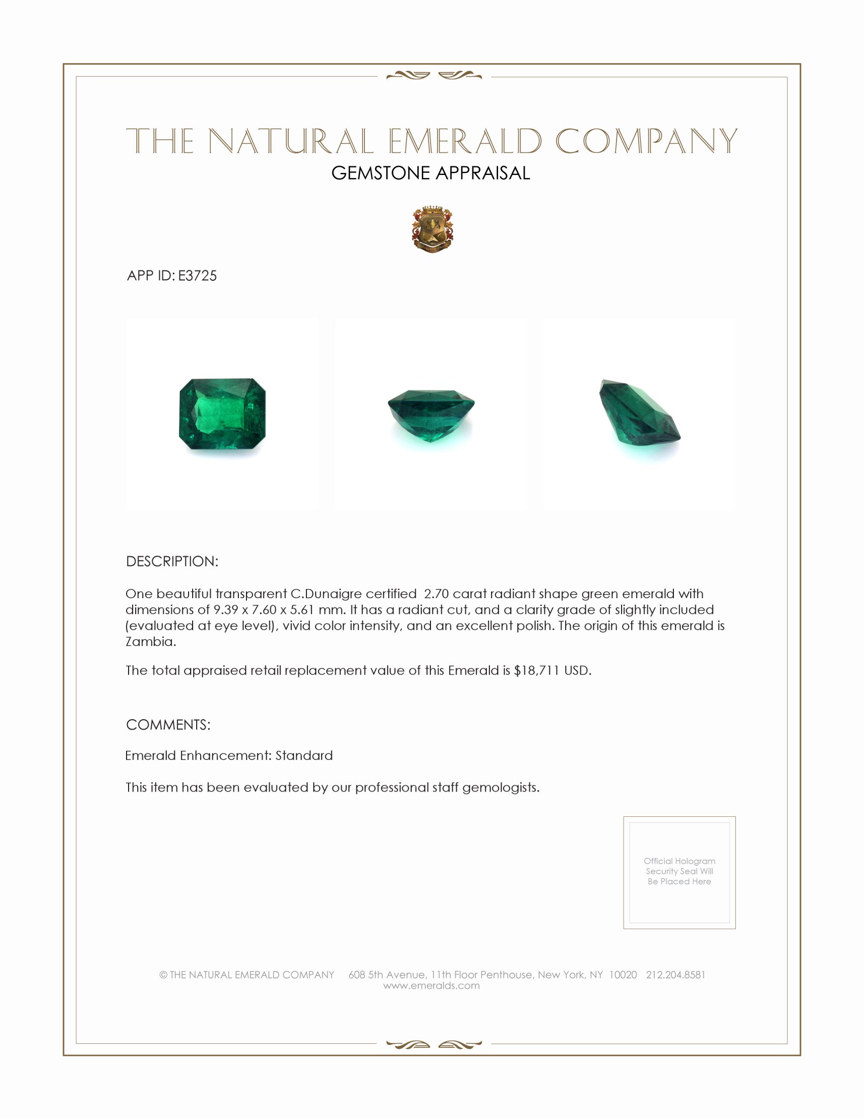 2.70 Ct. Emerald from Zambia