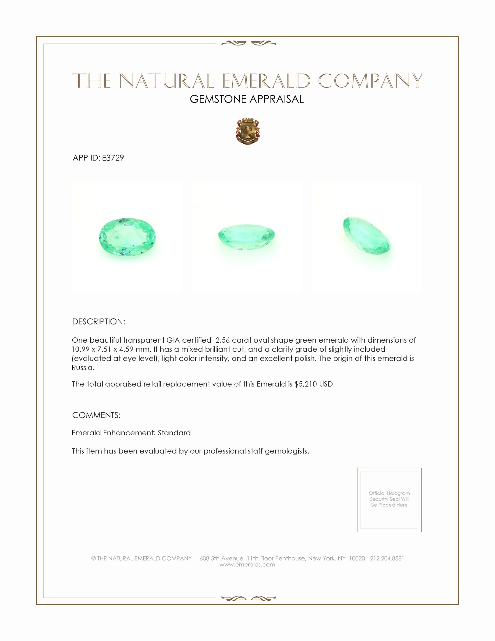 2.56 Ct. Emerald from Russia