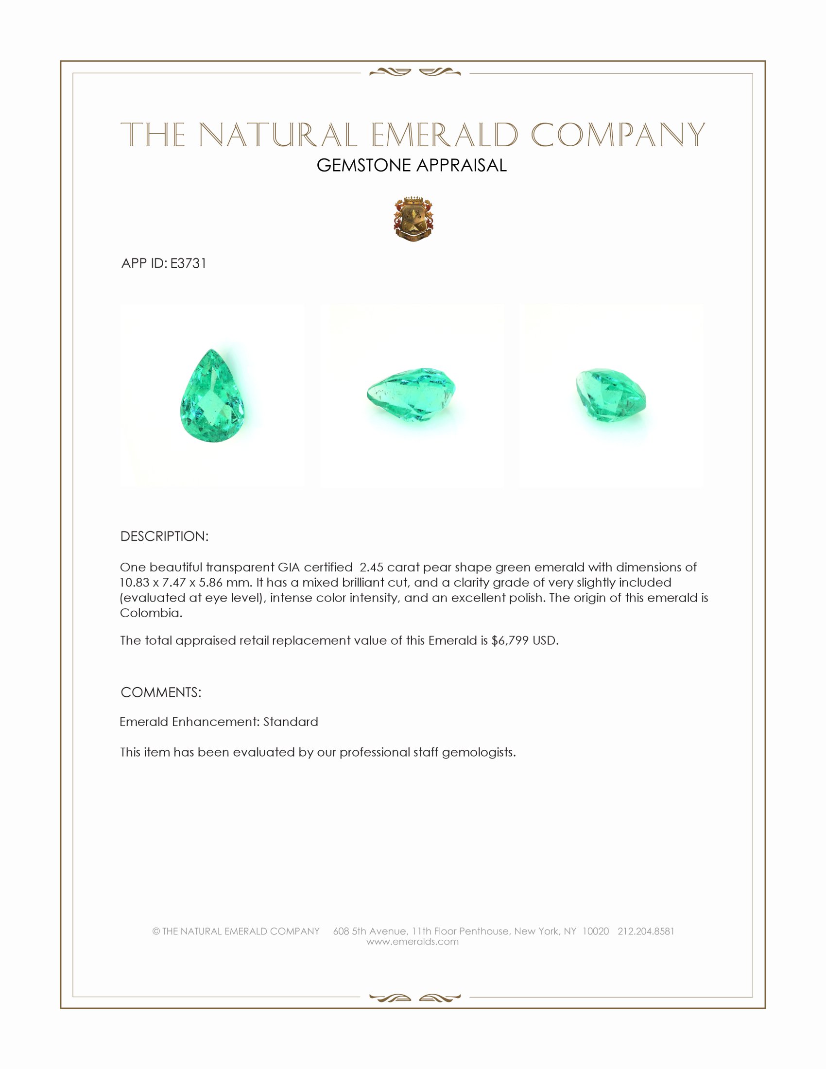 2.45 Ct. Emerald from Colombia