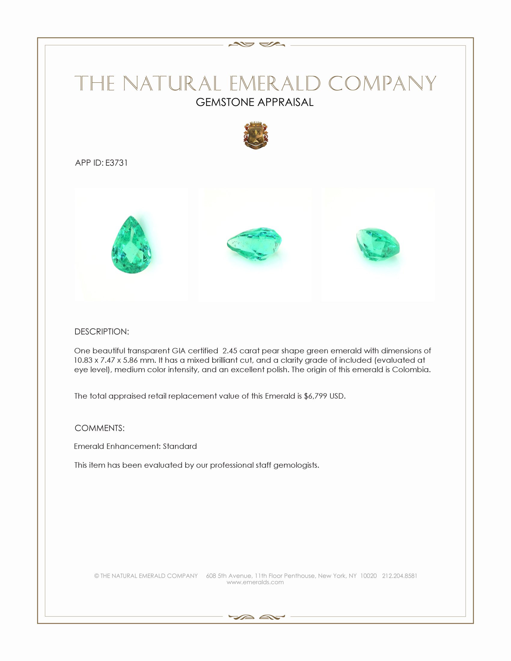 2.45 Ct. Emerald from Colombia
